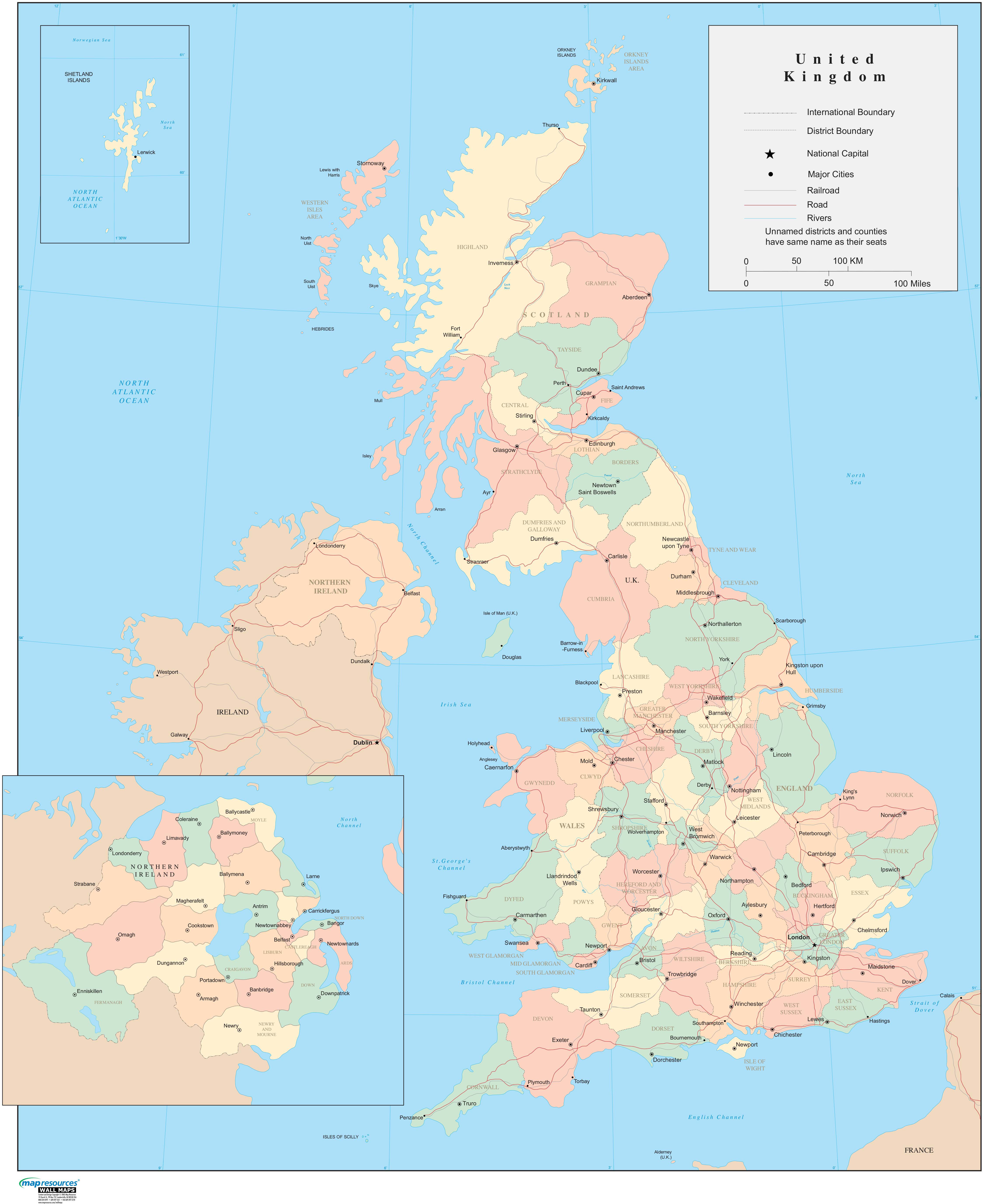 United Kingdom Wall Map by Map Resources - MapSales