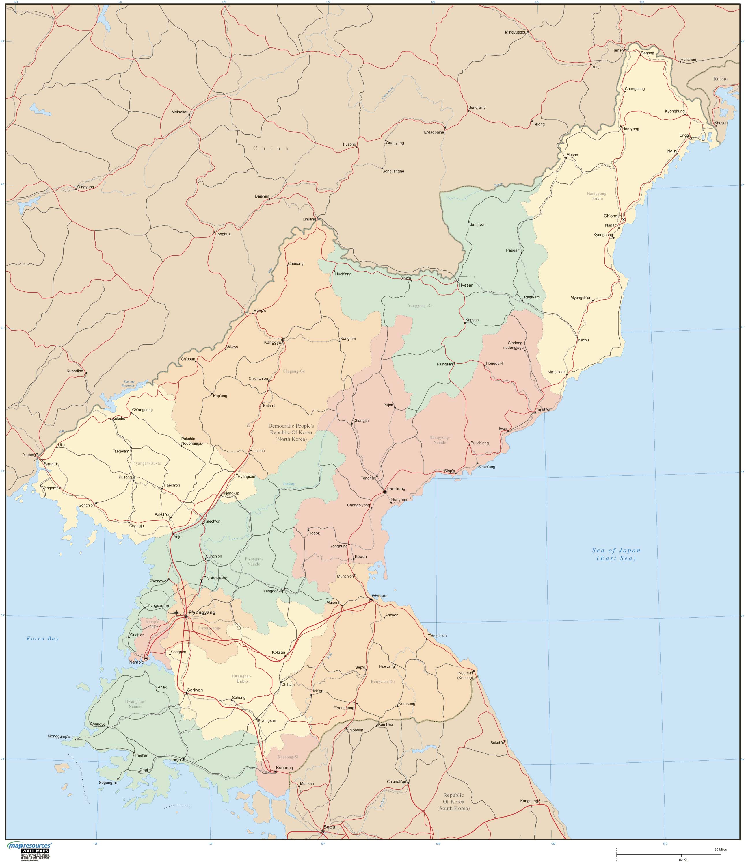 North Korea Wall Map by Map Resources - MapSales