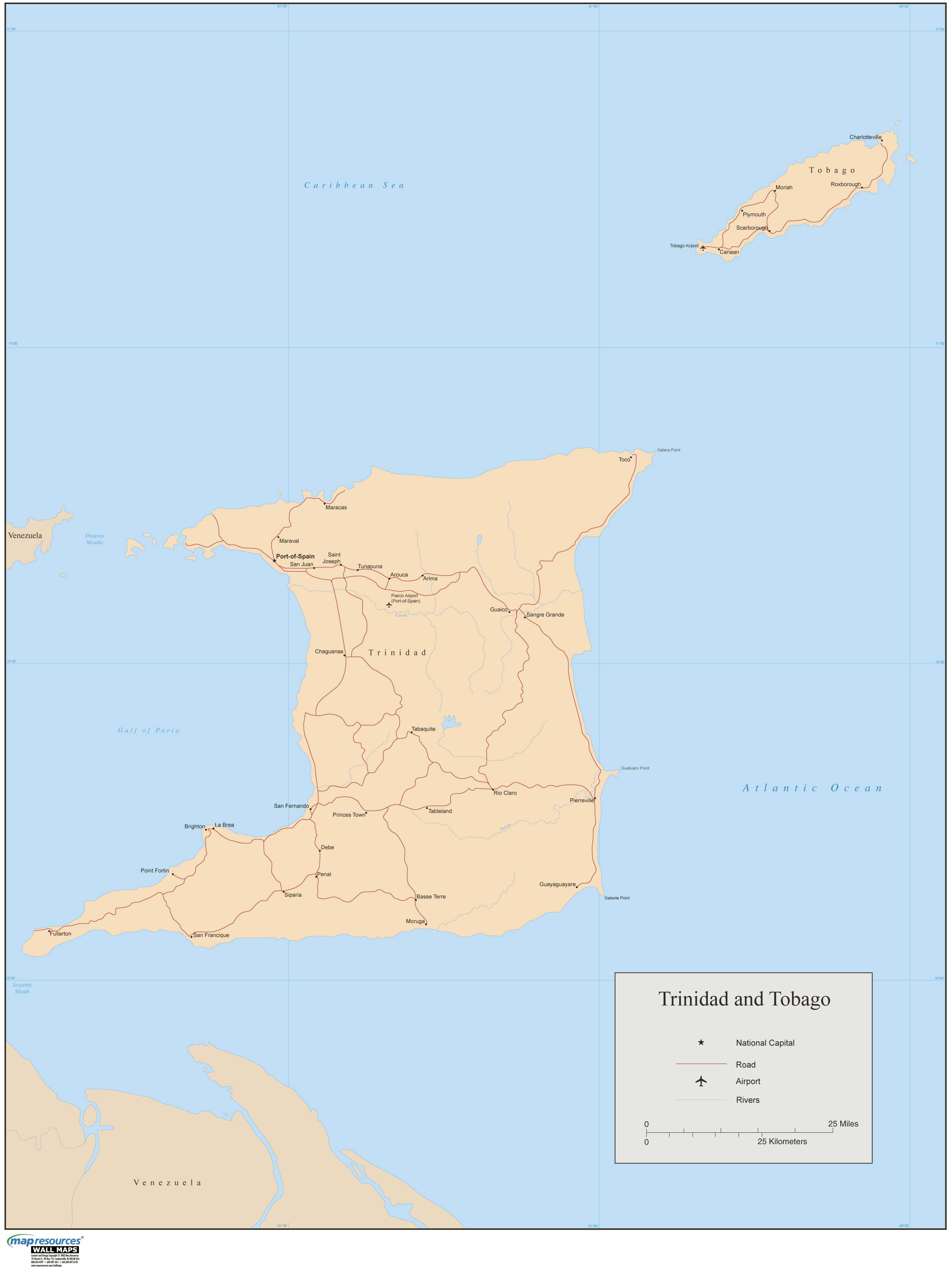 Trinidad/Tobago Wall Map by Map Resources - MapSales