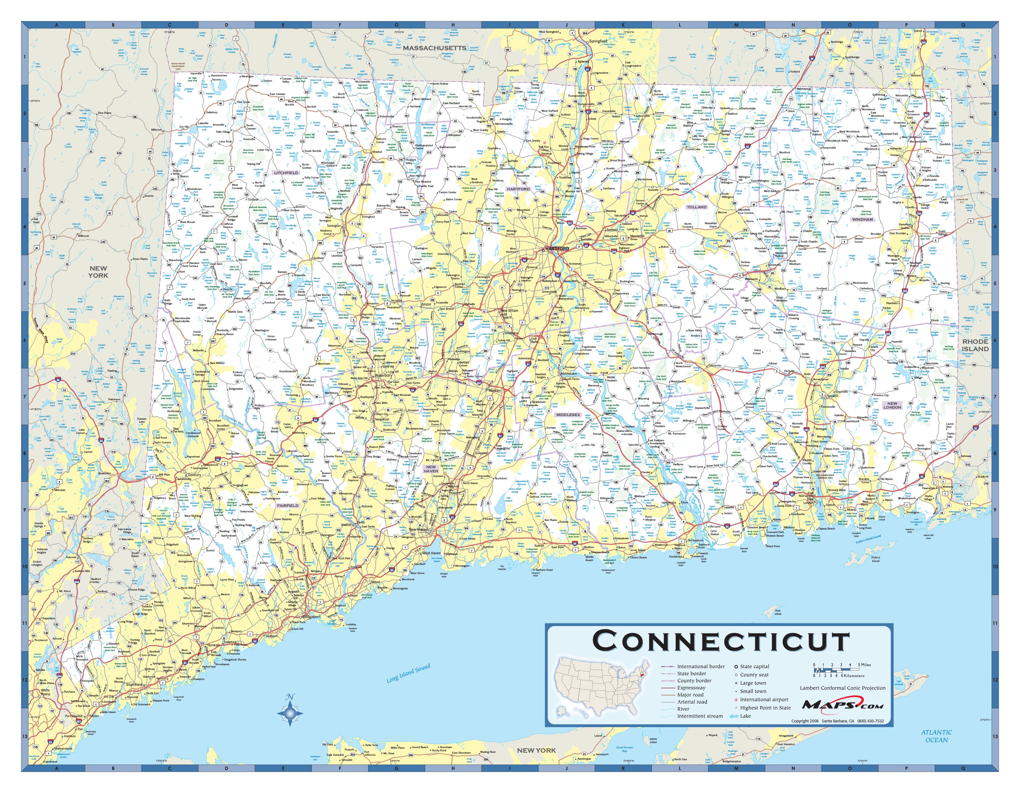 Connecticut County Highway Wall Map by Maps.com - MapSales