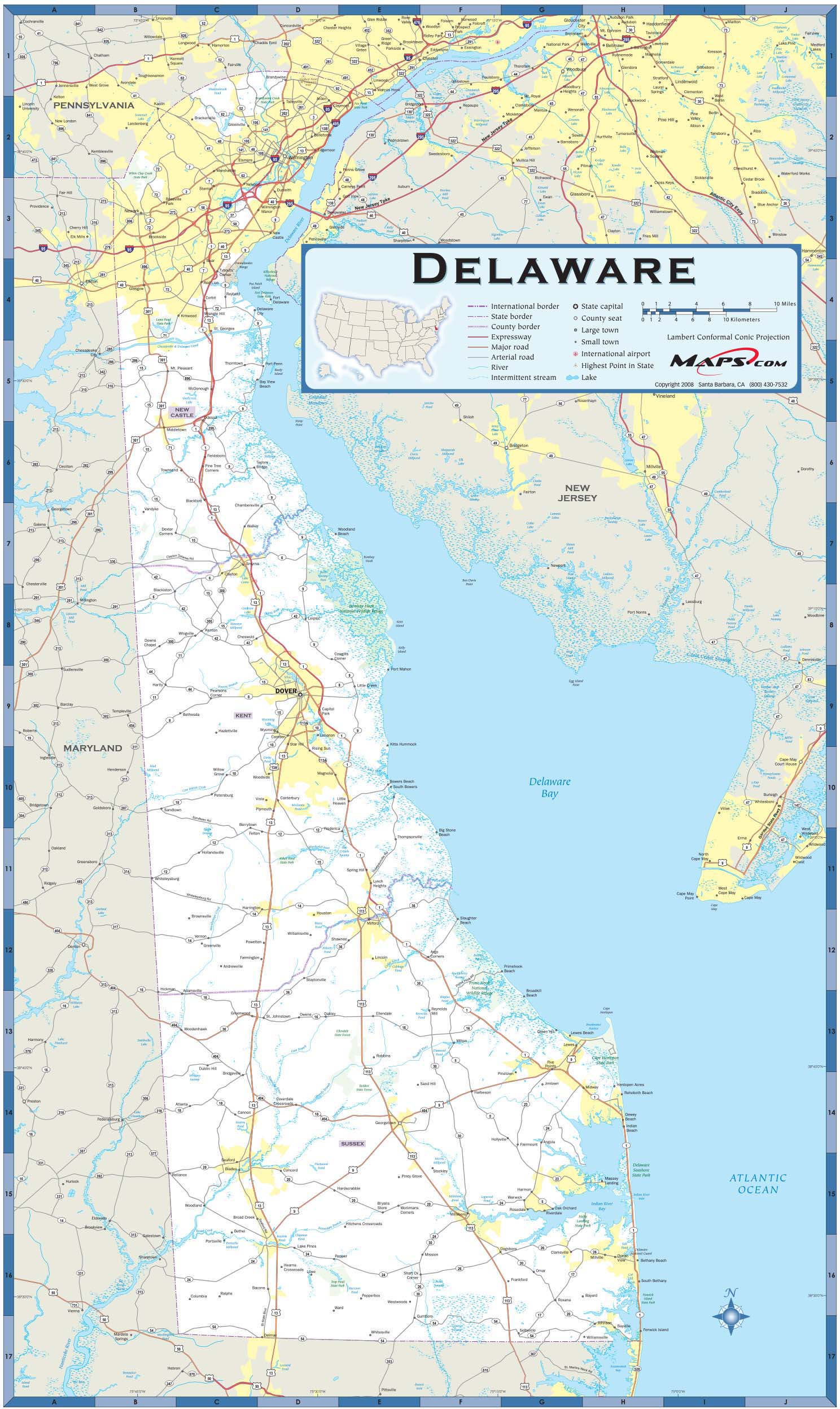 Laminated Map Large Detailed Roads And Highways Map Of Delaware And Images