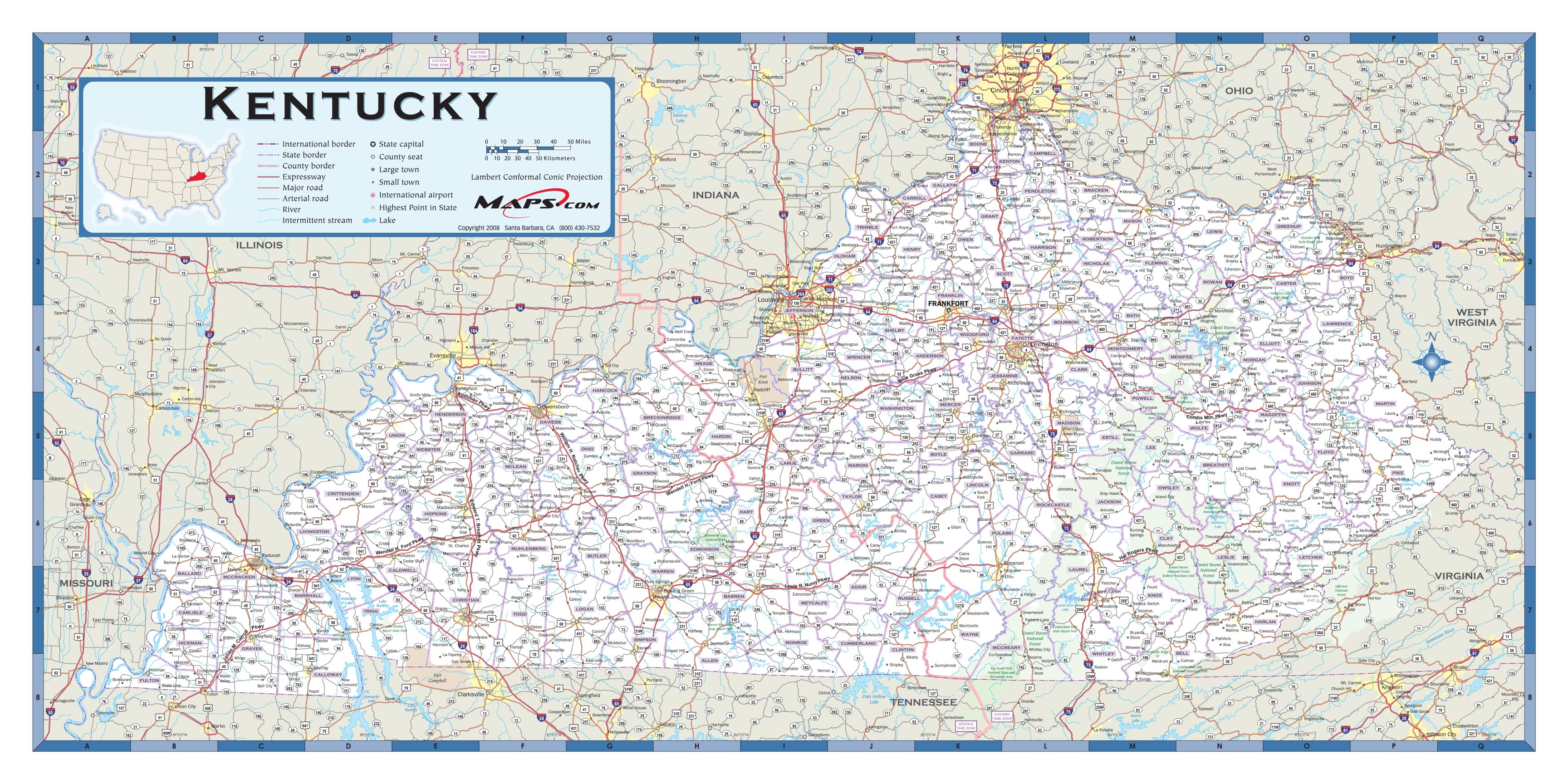 Kentucky County Map With Roads