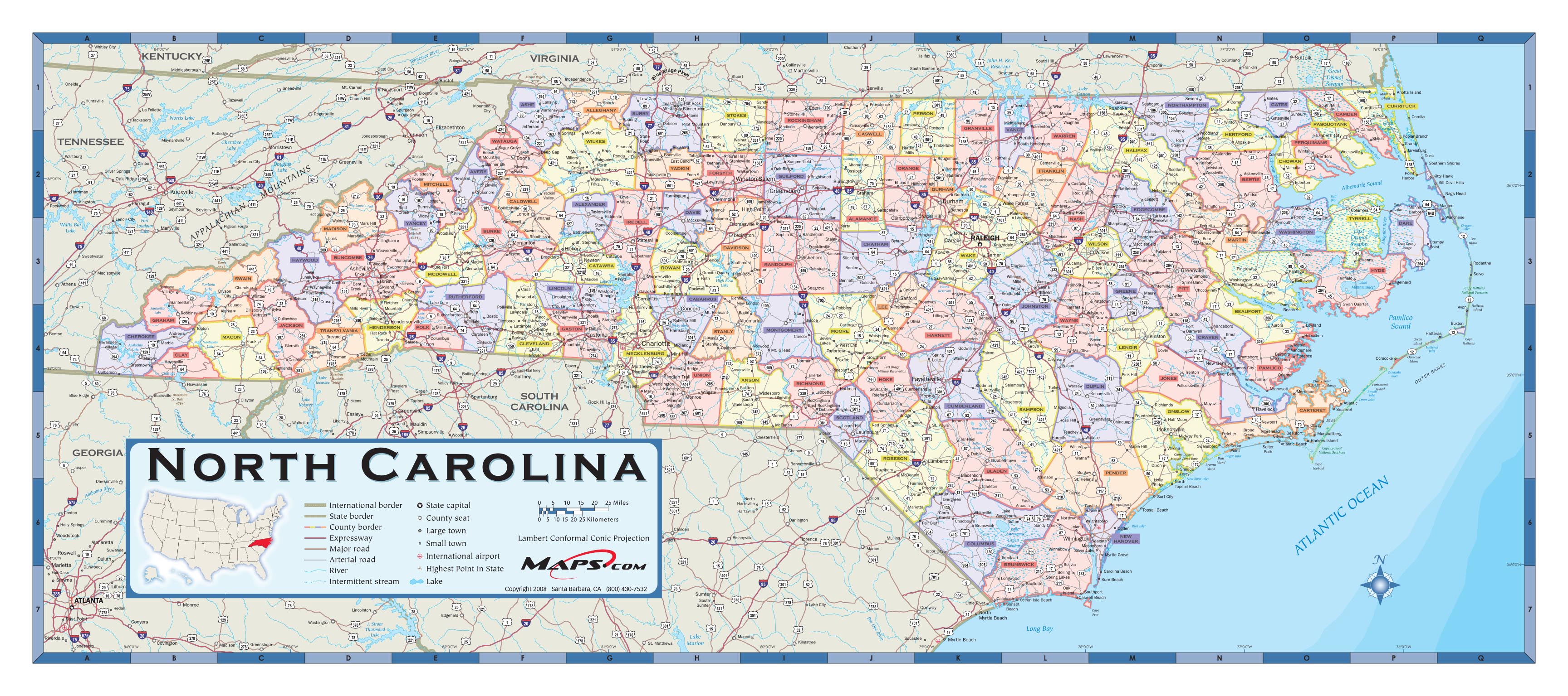 North Carolina Counties Wall Map by Maps.com - MapSales
