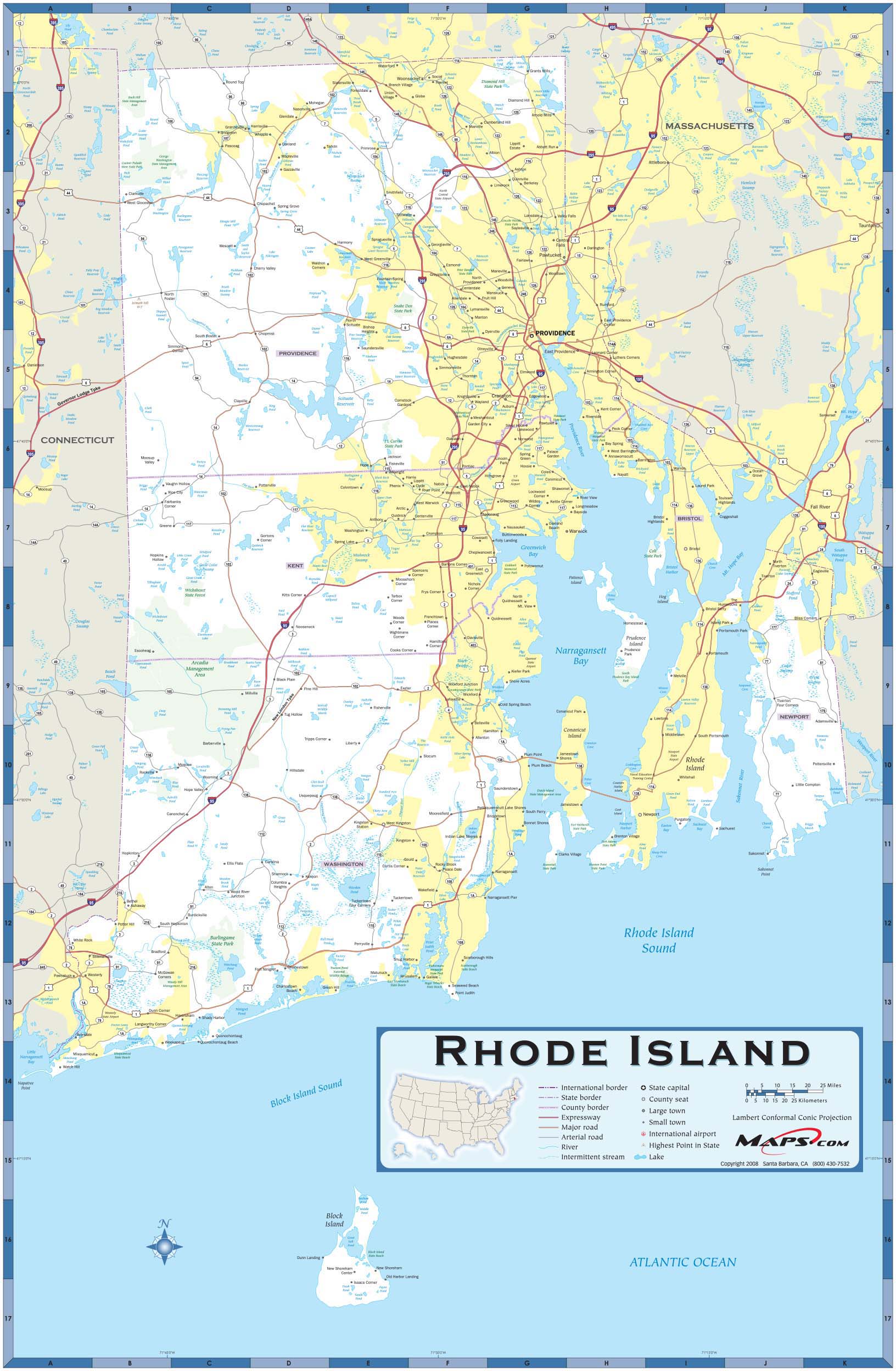 Rhode Island County Highway Wall Map By Maps.com - MapSales