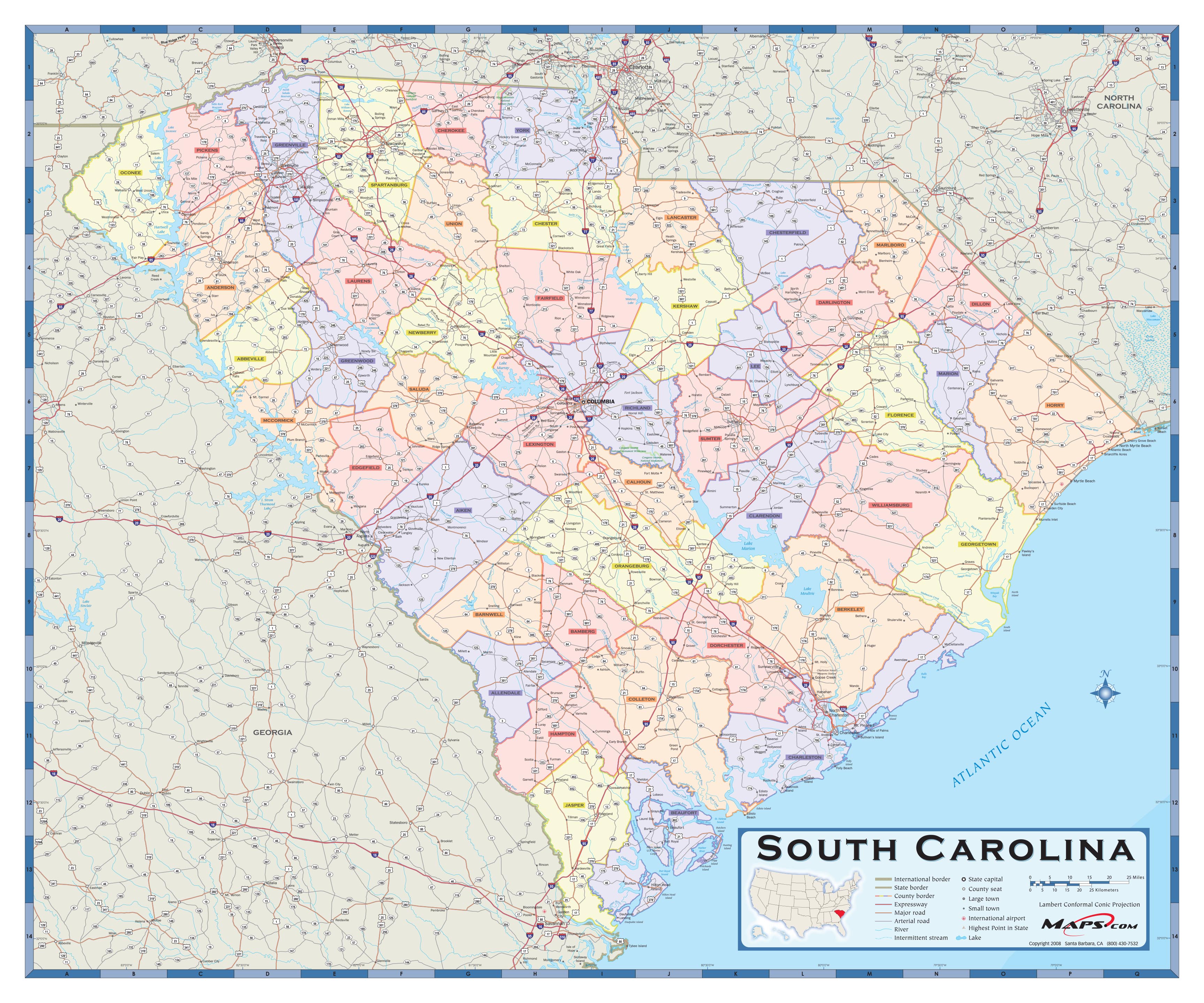 South Carolina County Map With Names