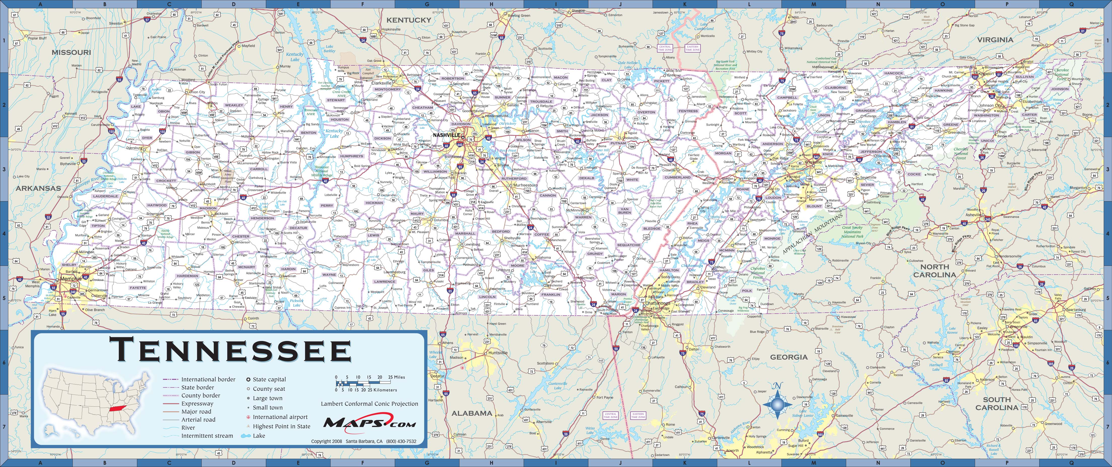 Tennessee County Highway Wall Map by Maps.com - MapSales