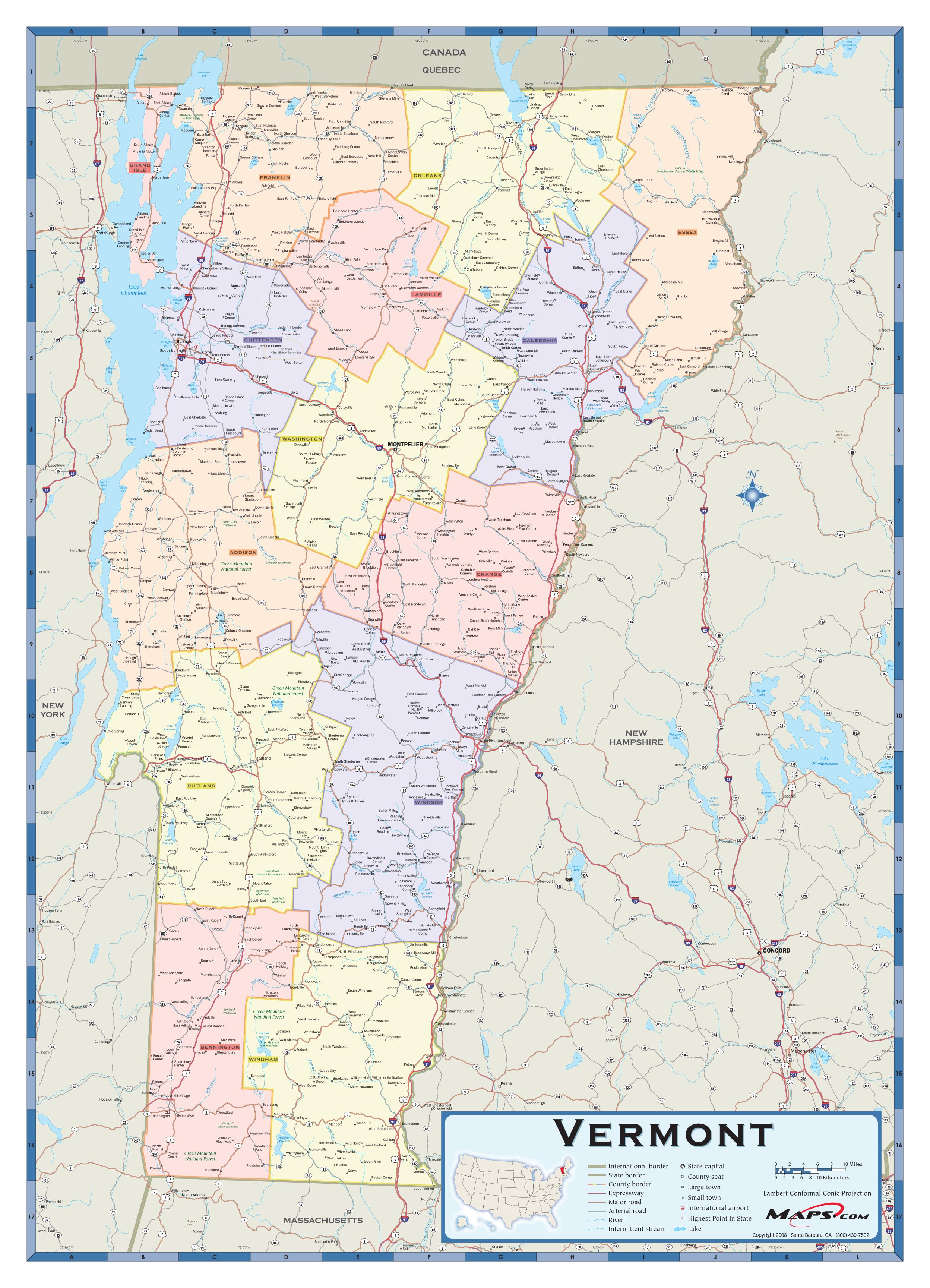 Vermont Wall Map Color Cast Style By Marketmaps Mapsa 4122
