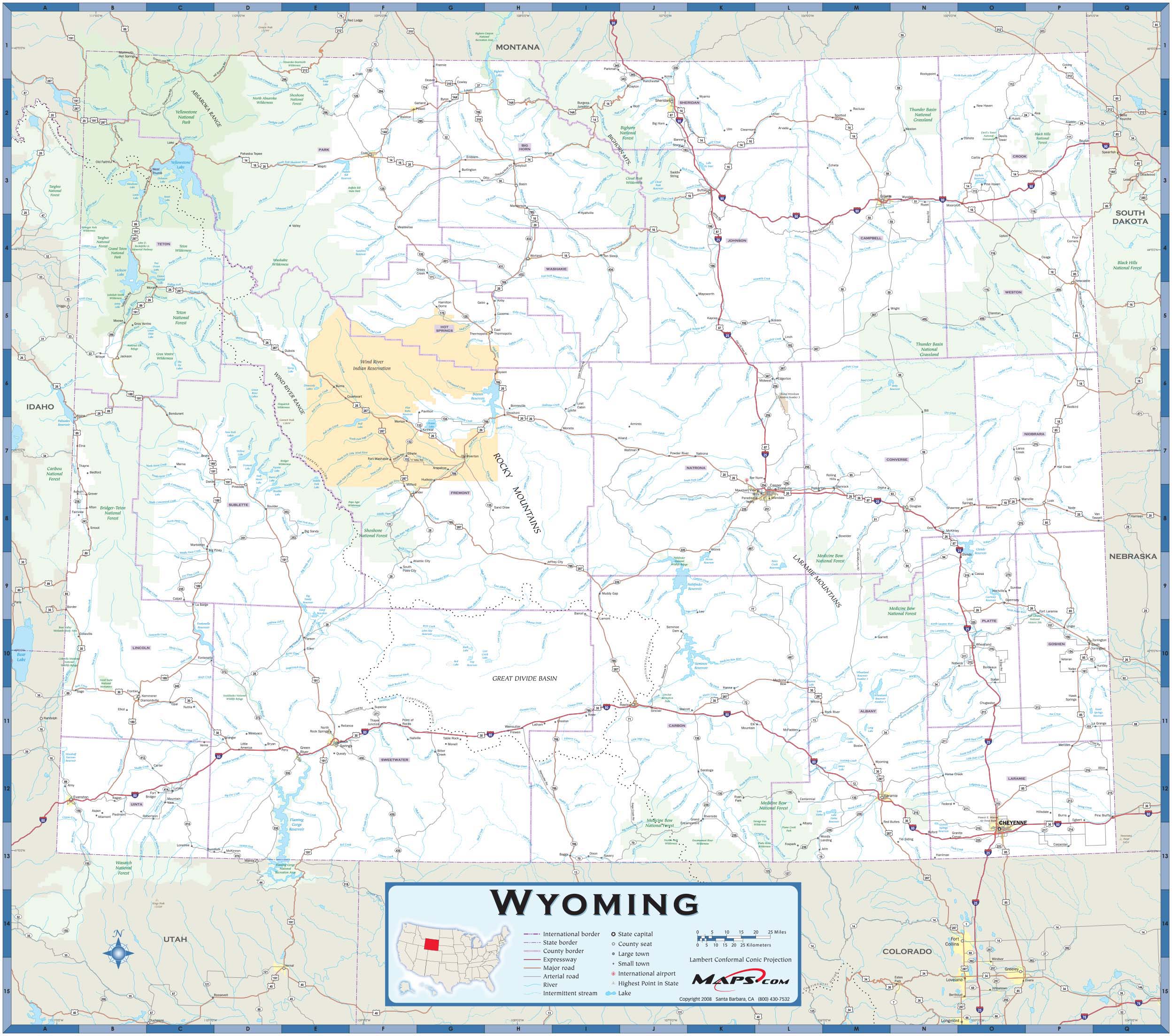 Wyoming County Highway Wall Map By Maps Com   MDC1 WY WMA 