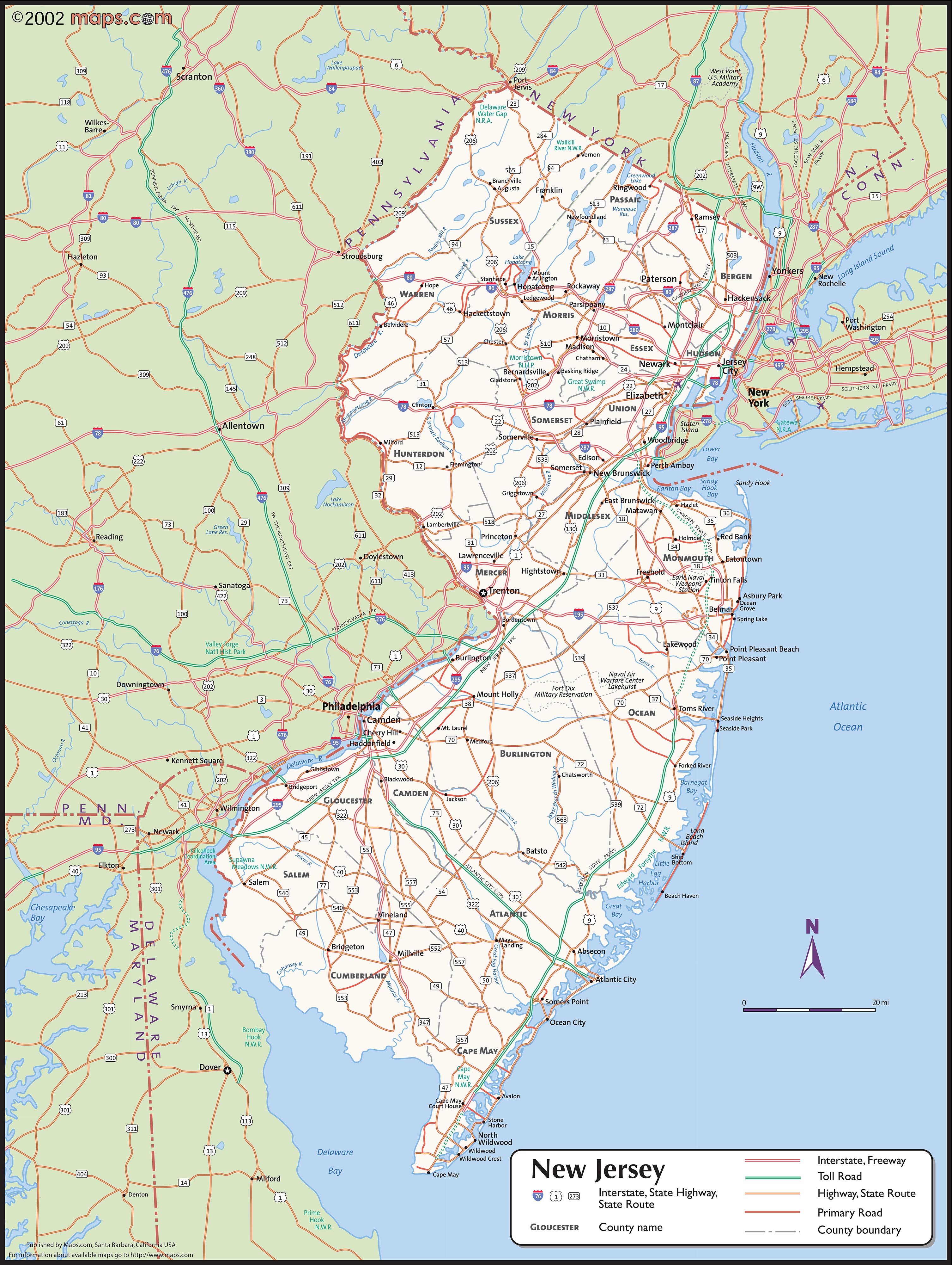 New Jersey Counties Map Printable