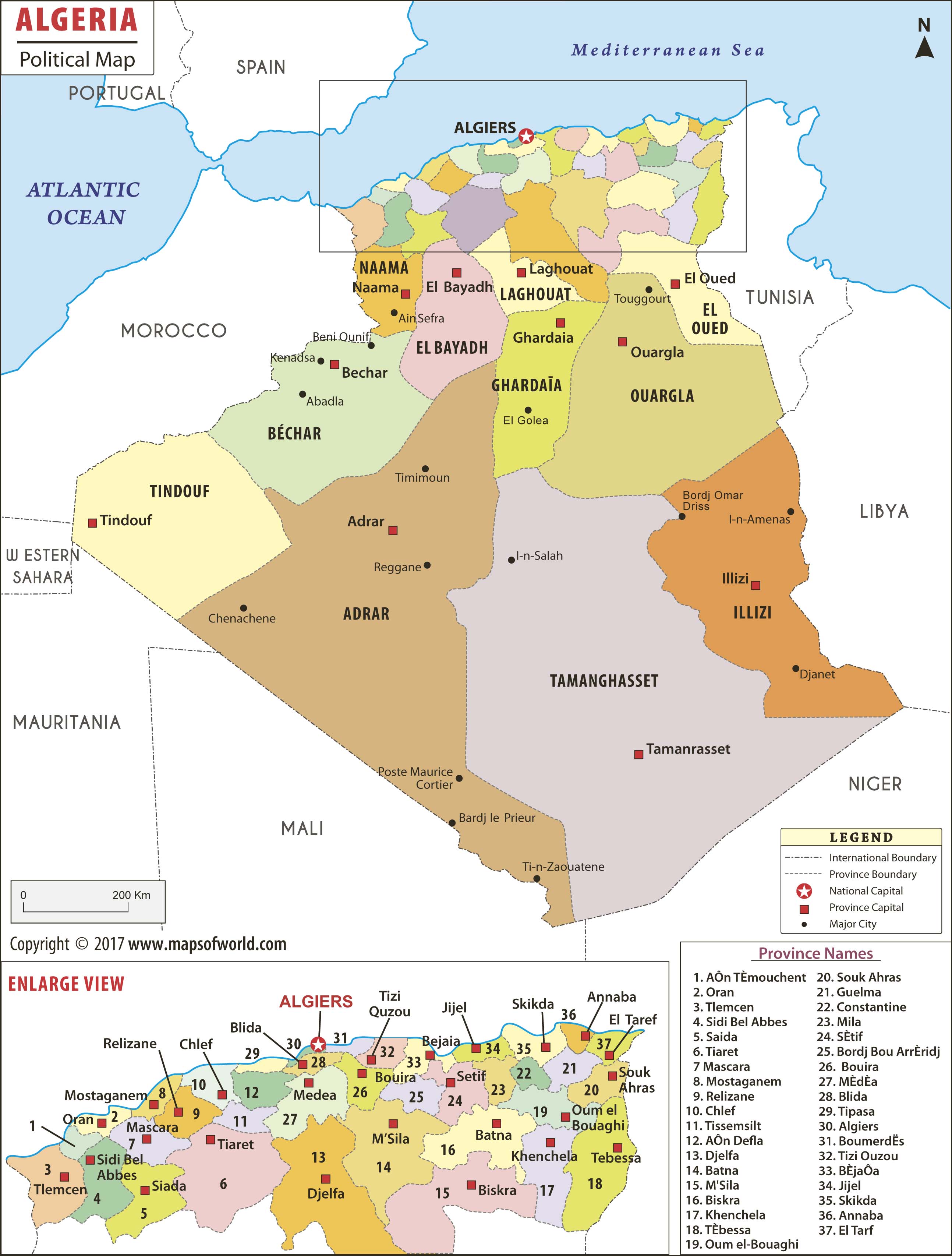 Algeria Political Wall Map By Maps Of World MapSales Com   Algeria Political 