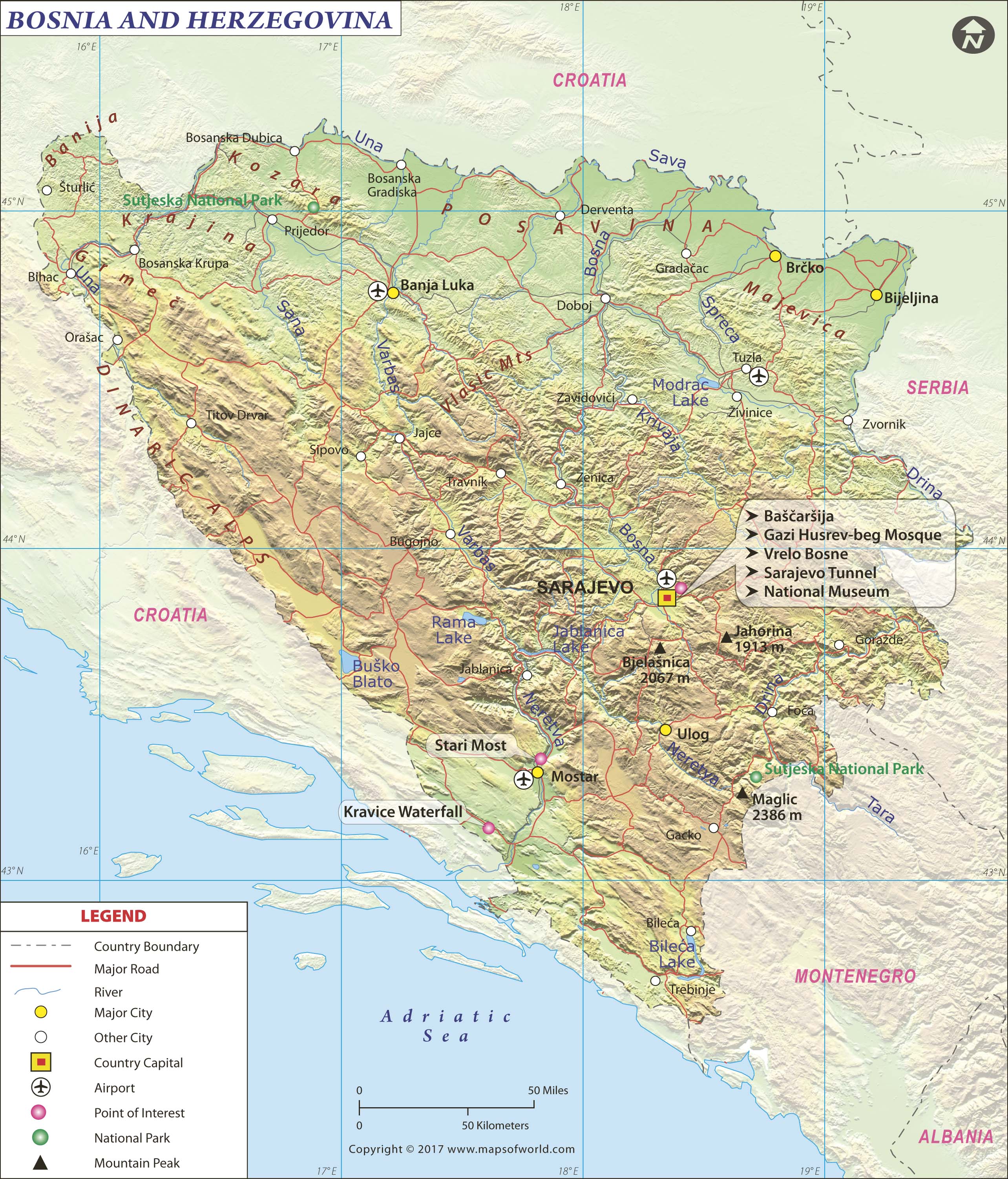 Bosnia-Herzegovina Wall Map by Maps of World - MapSales