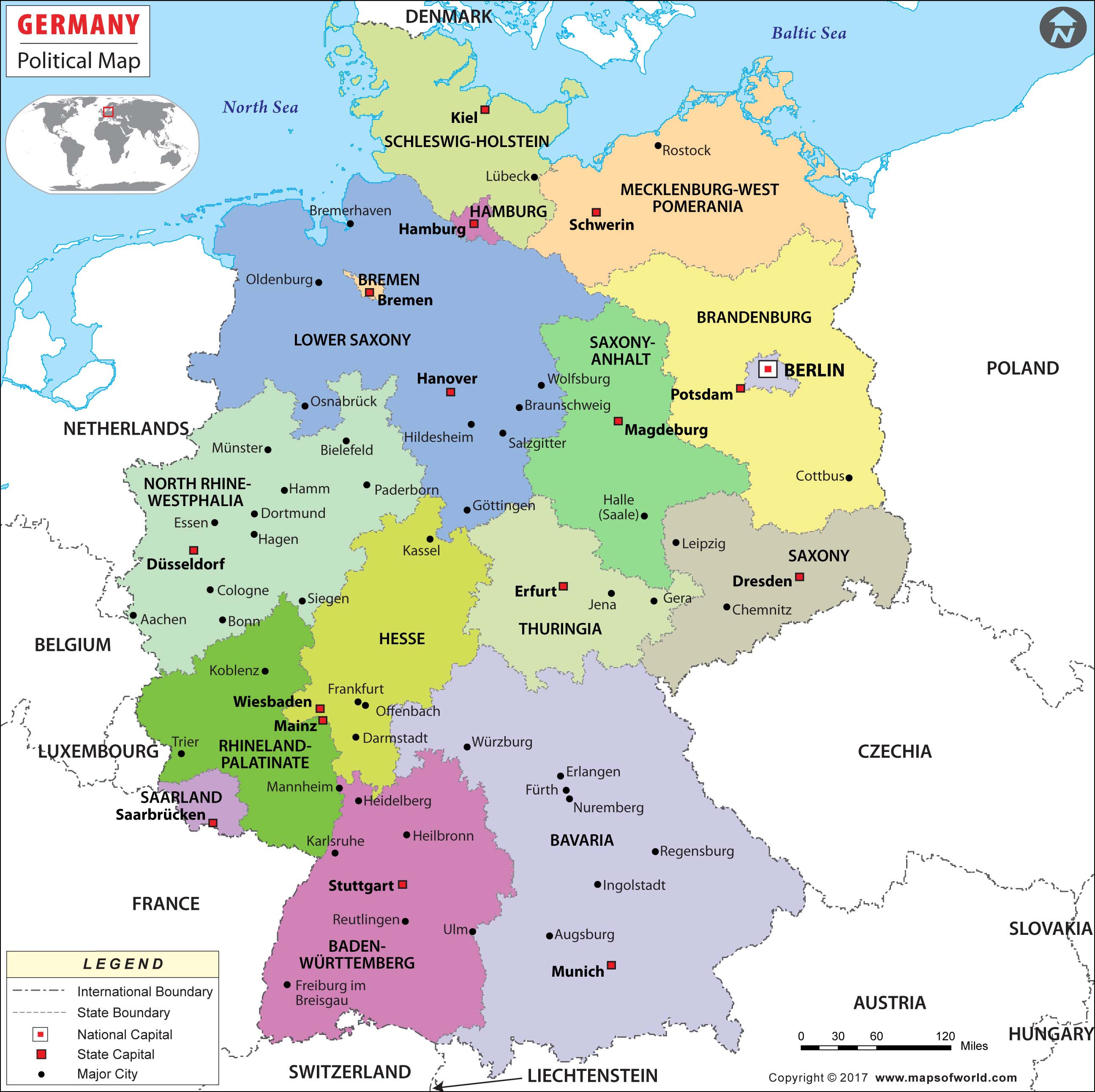 Germany Political Wall Map by Maps of World - MapSales