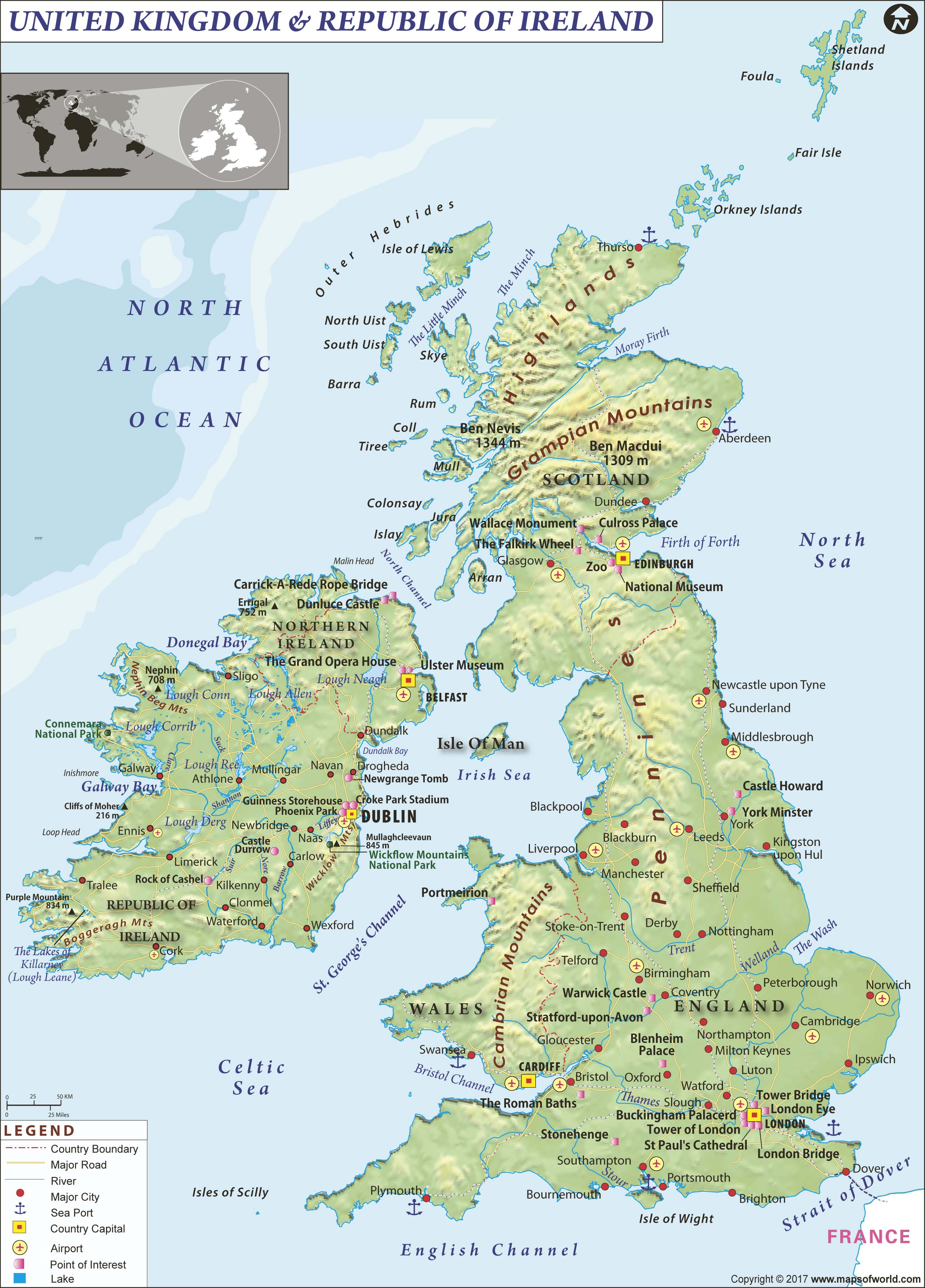 Ireland and UK Wall Map by Maps of World - MapSales