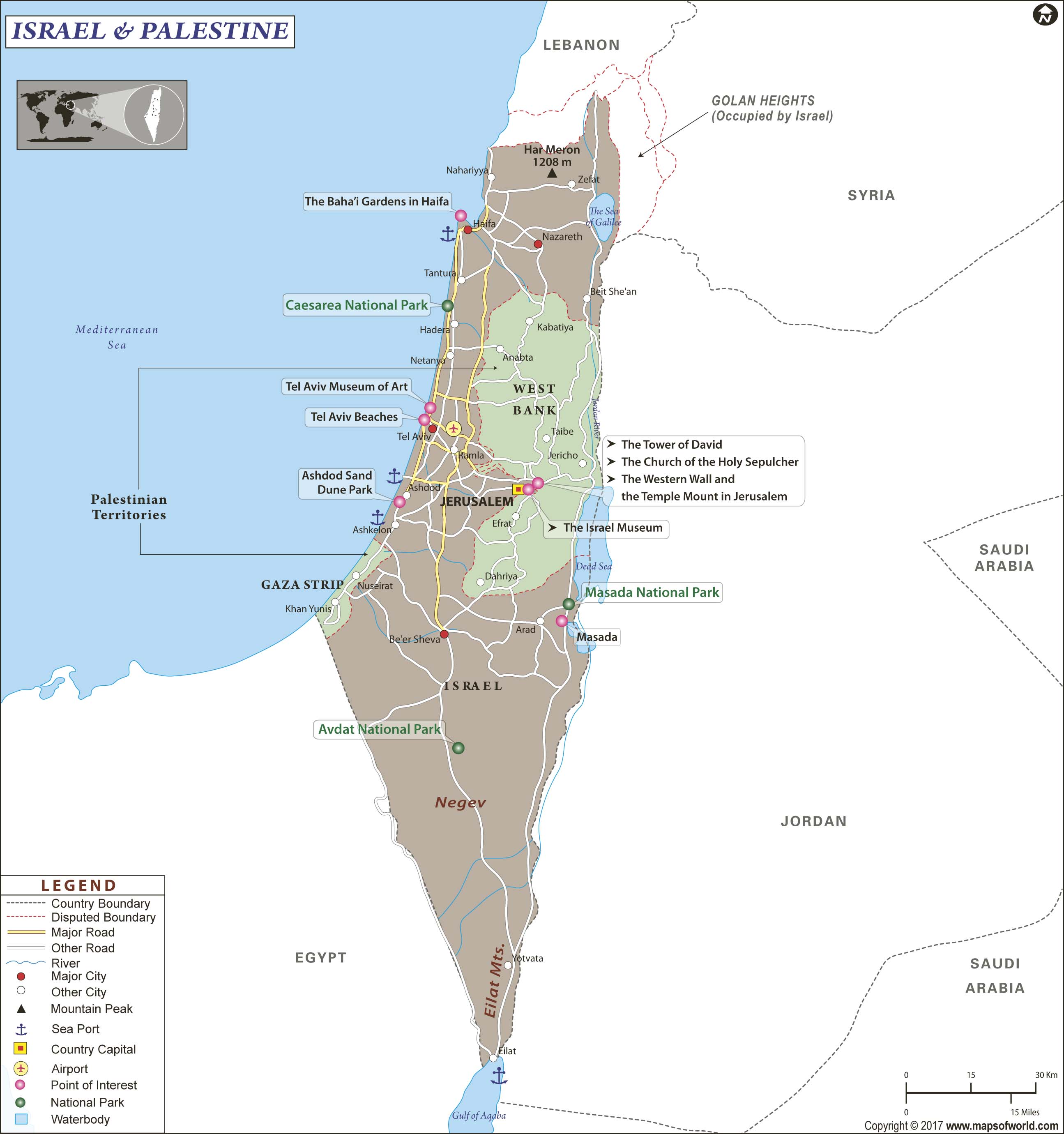 Israel and Palestine Wall Map by Maps of World MapSales