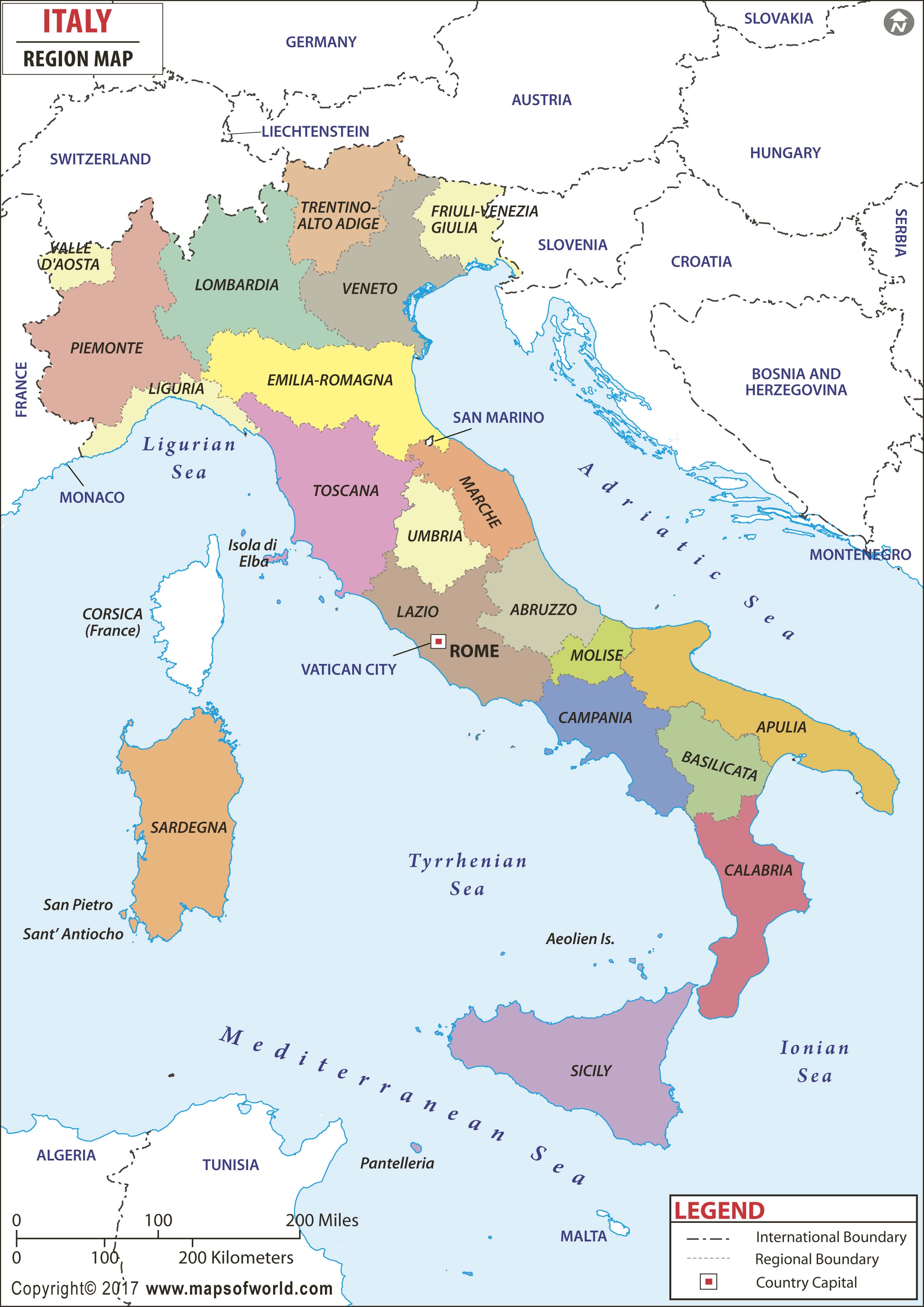 Italy Region Wall Map By Maps Of World MapSales