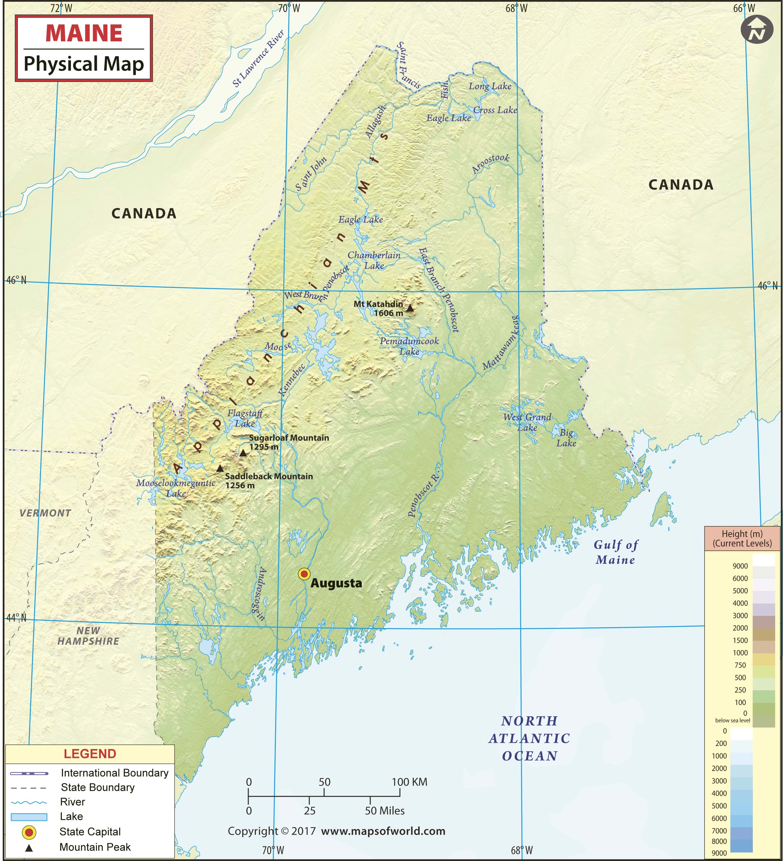 Maine Physical Wall Map By Maps Of World   Maine Physical 