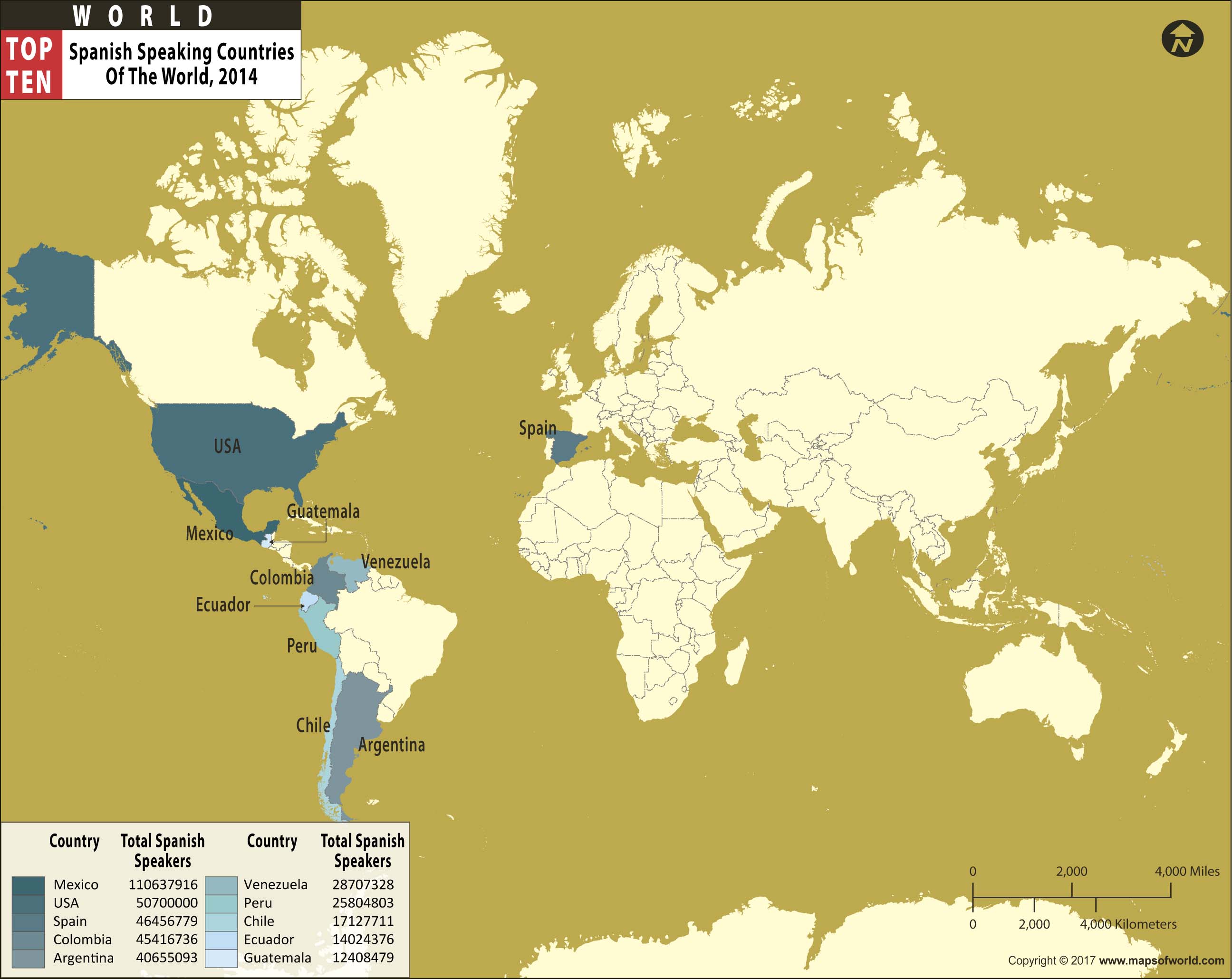 World Map Spanish Speaking Countries