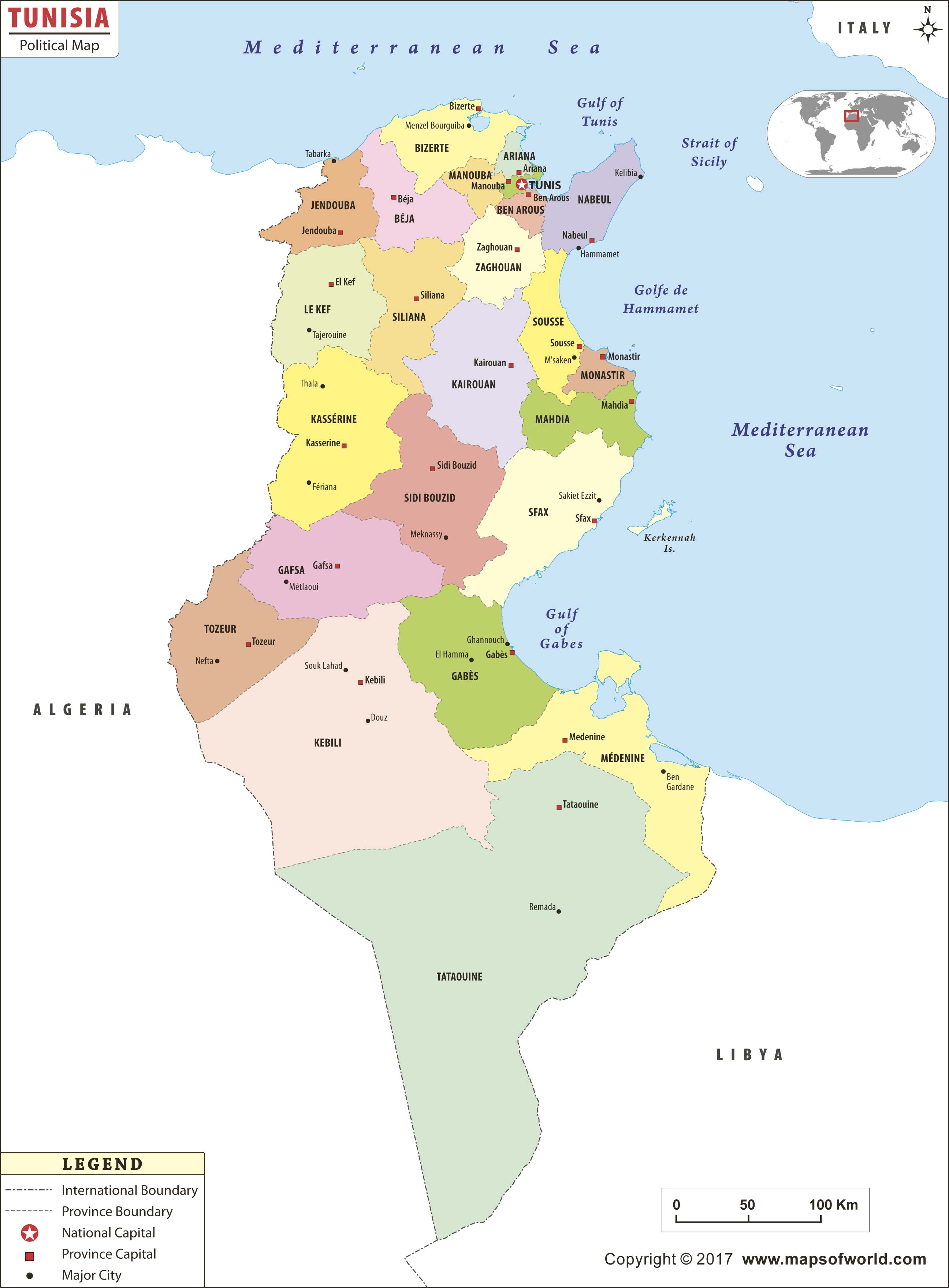 Detailed Map Of Tunisia