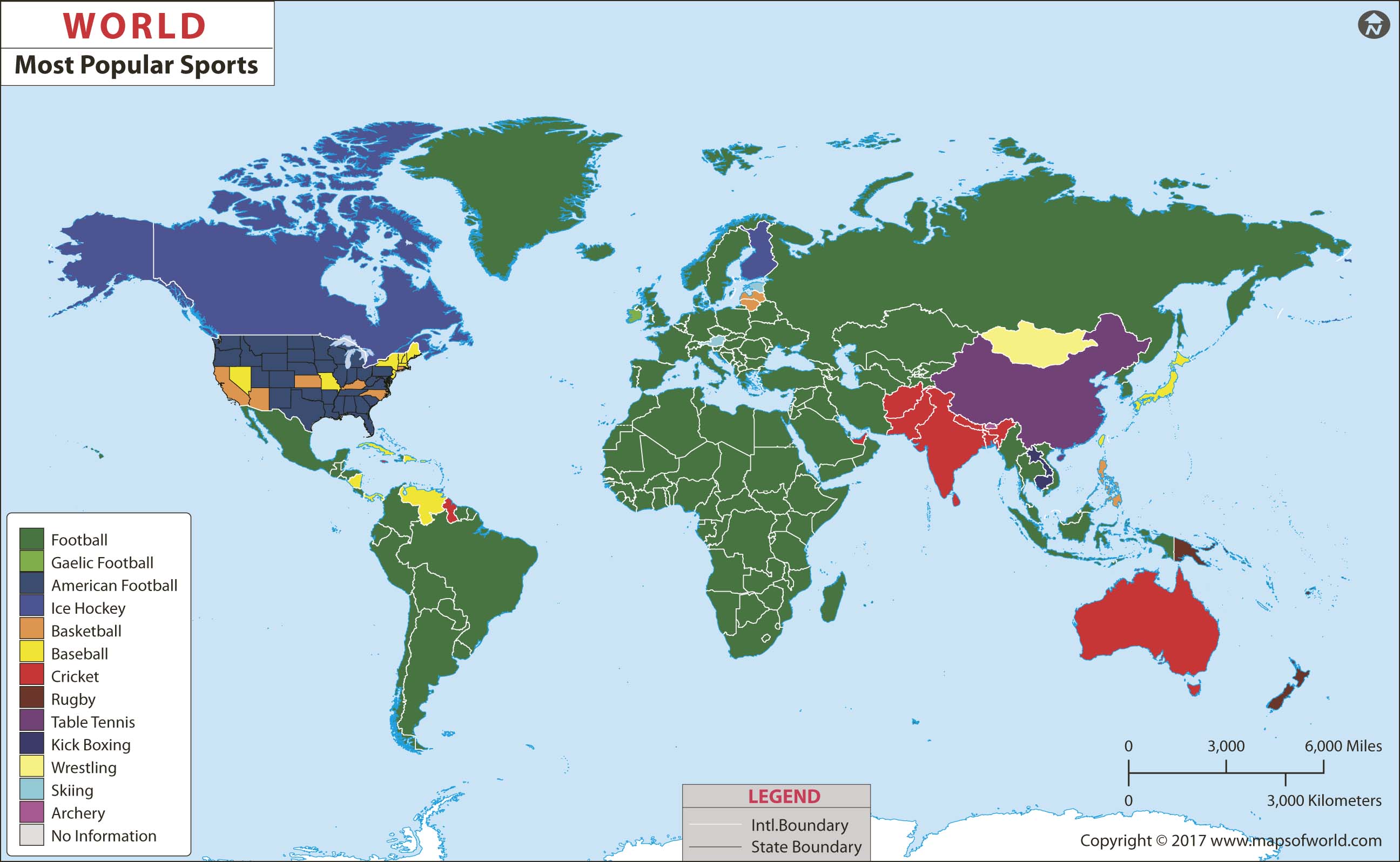 World Most Popular Sports Wall Map by Maps of World MapSales