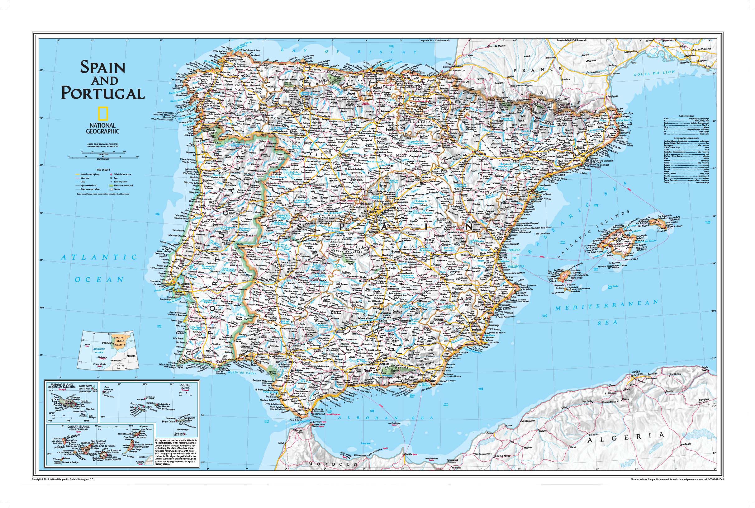 Spain / Portugal Political Wall Map by National Geographic - MapSales