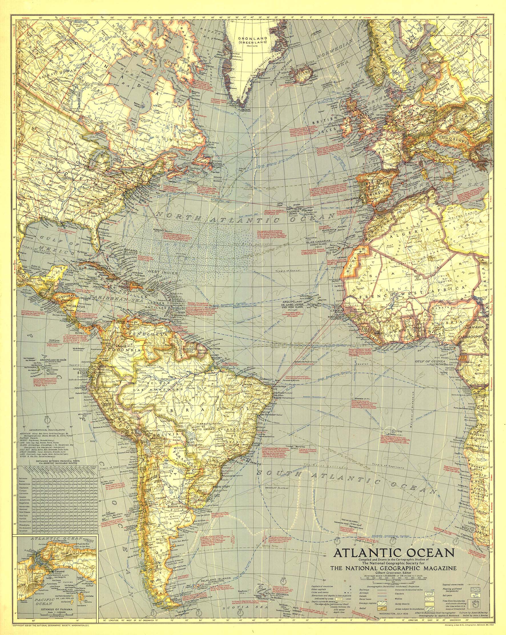 Atlantic Ocean 1939 Wall Map by National Geographic - MapSales