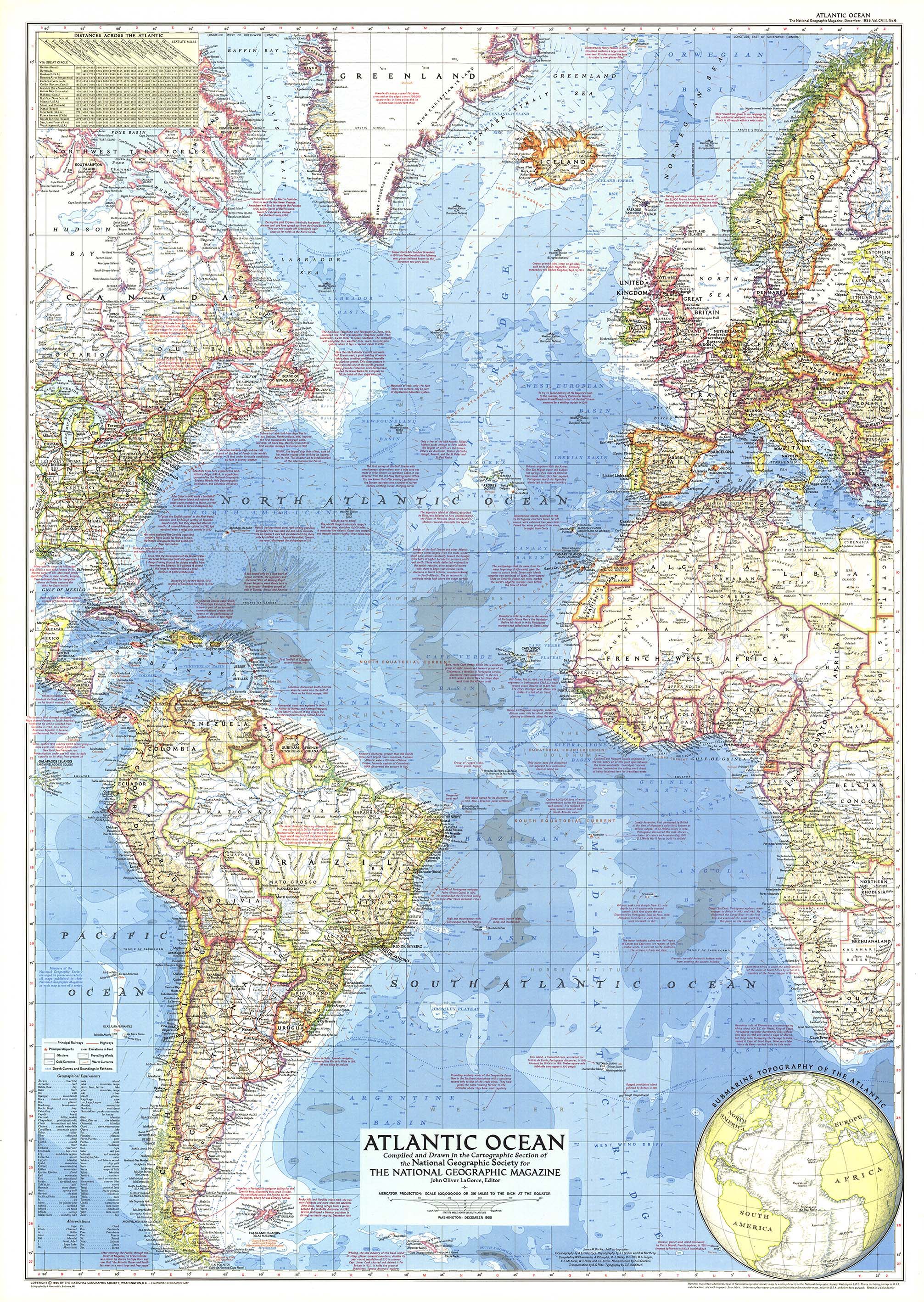 Atlantic Ocean 1955 Wall Map by National Geographic - MapSales