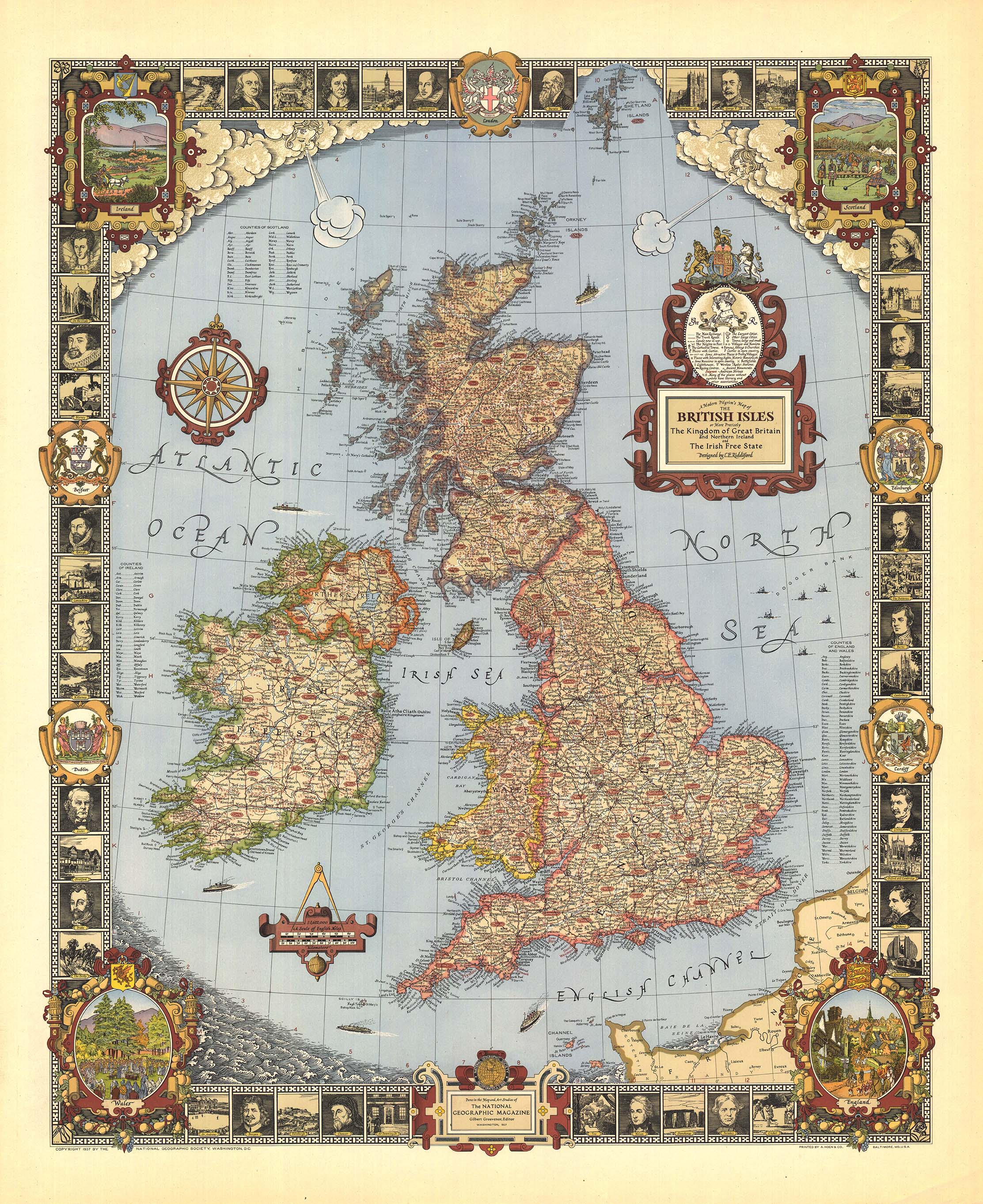 British Isles 1937 Wall Map by National Geographic - MapSales