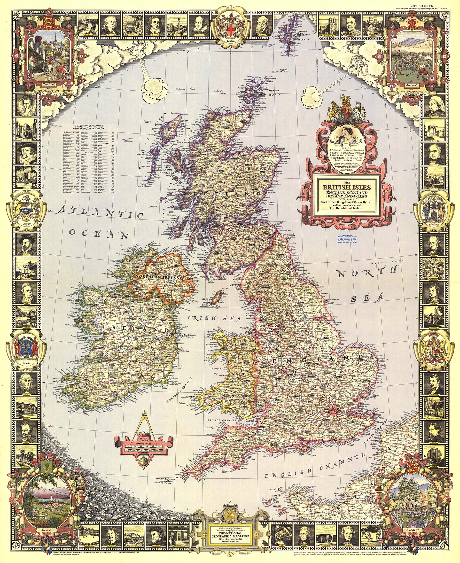 British Isles 1949 Wall Map by National Geographic - MapSales