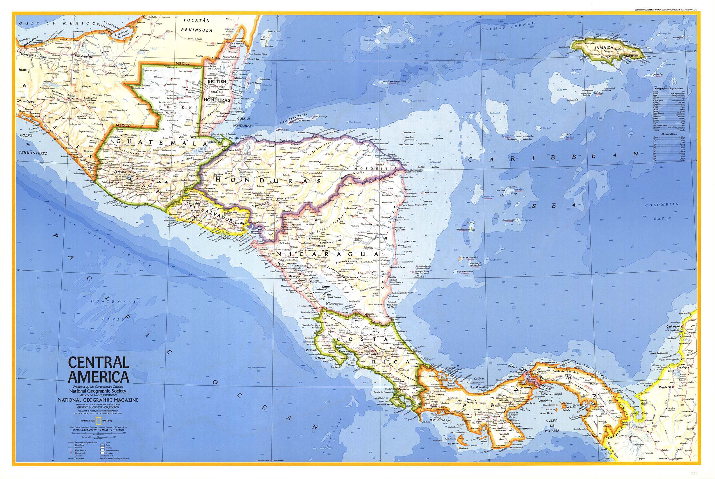 Central America 1973 Wall Map by National Geographic - MapSales