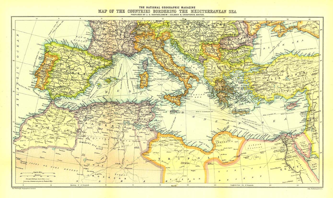 Countries bordering the Mediterranean Wall Map by National Geographic ...