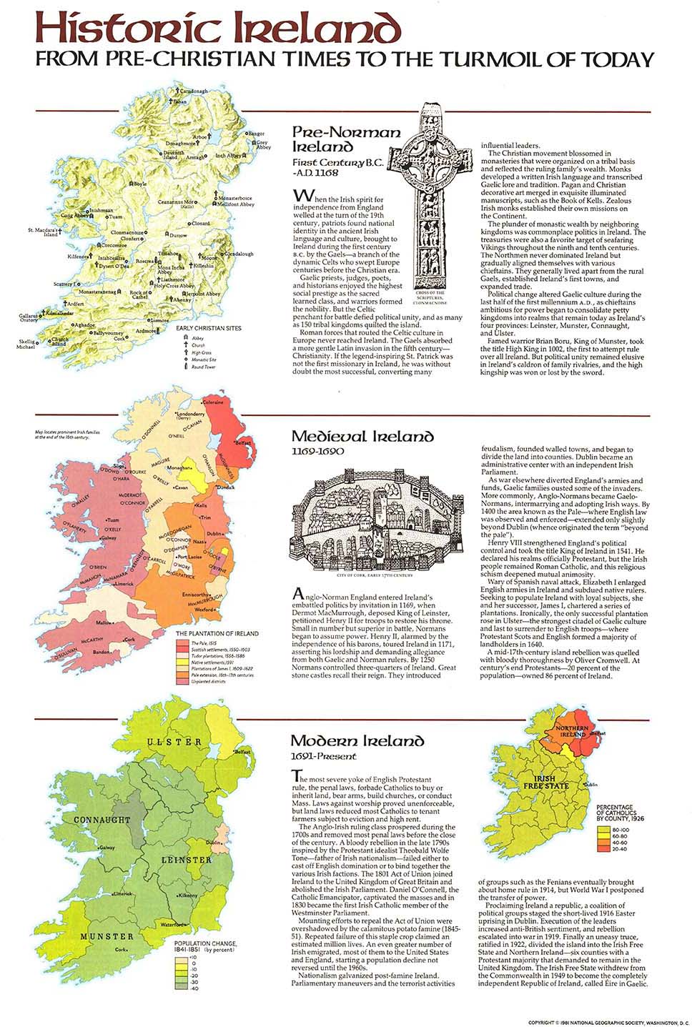 Historical Ireland 1981 Wall Map by National Geographic - MapSales