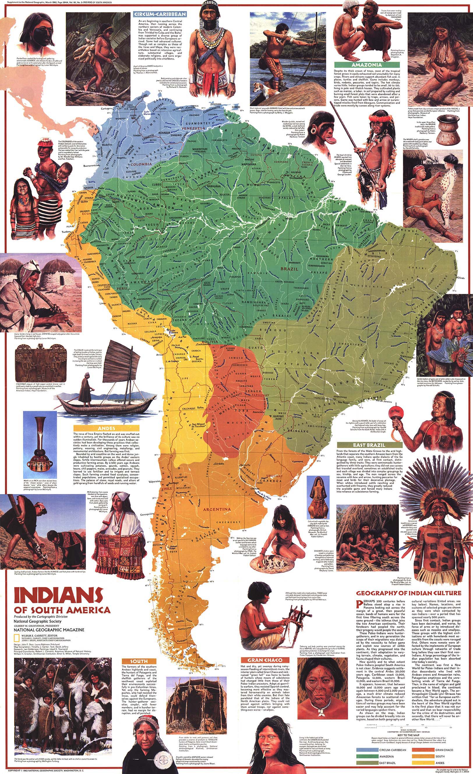 Indians of South America 1982 Wall Map by National Geographic