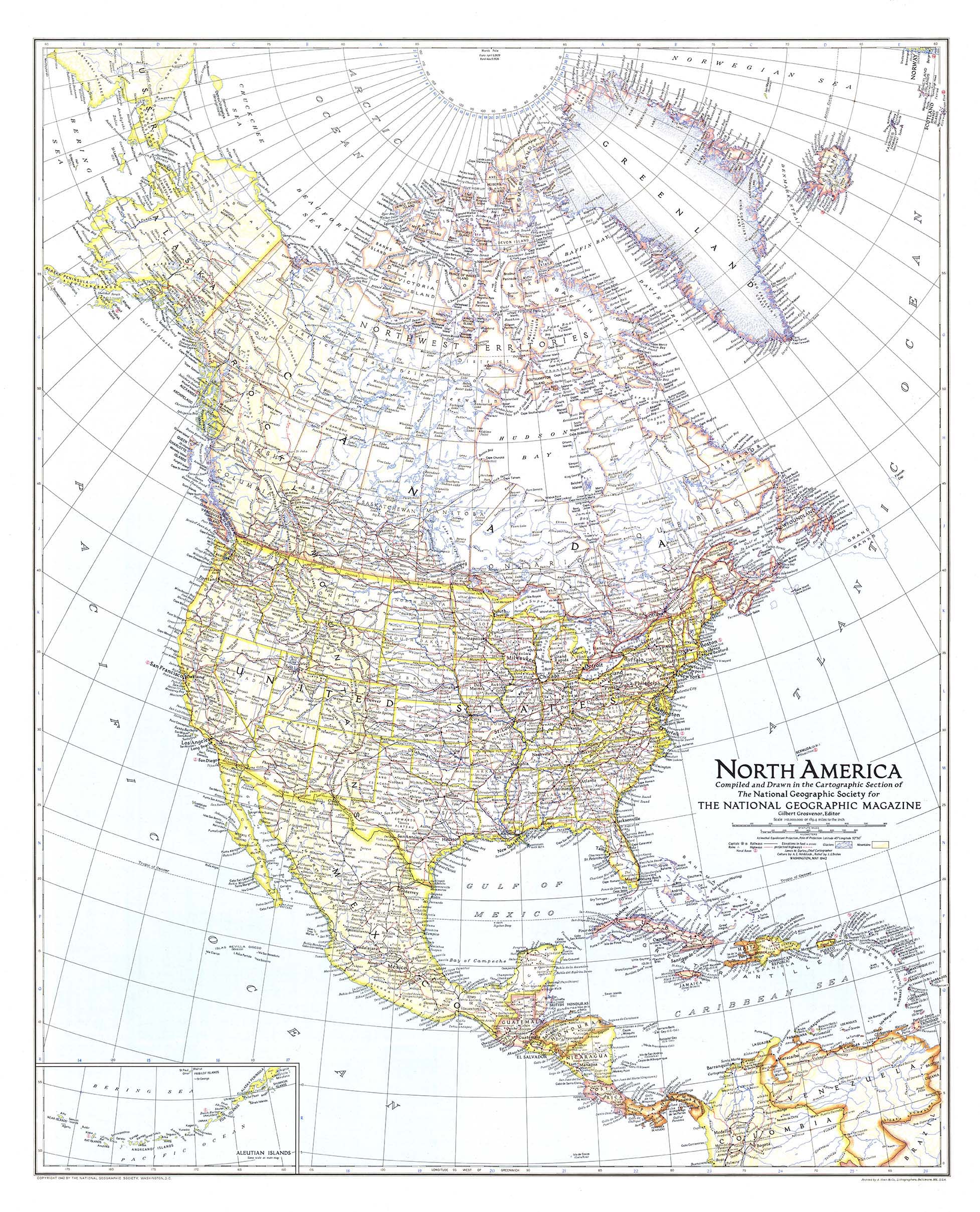 North America 1942 Wall Map by National Geographic