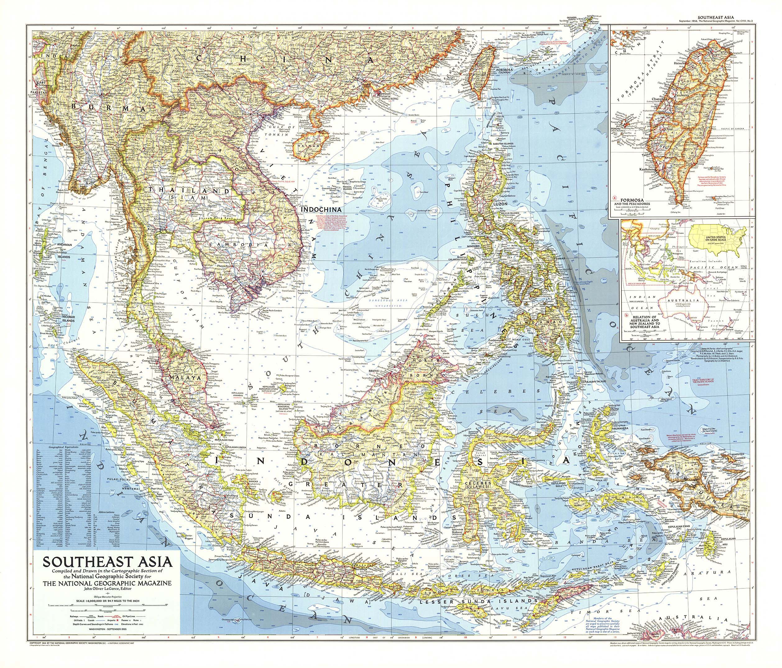 Southeast Asia 1955 Wall Map by National Geographic - MapSales