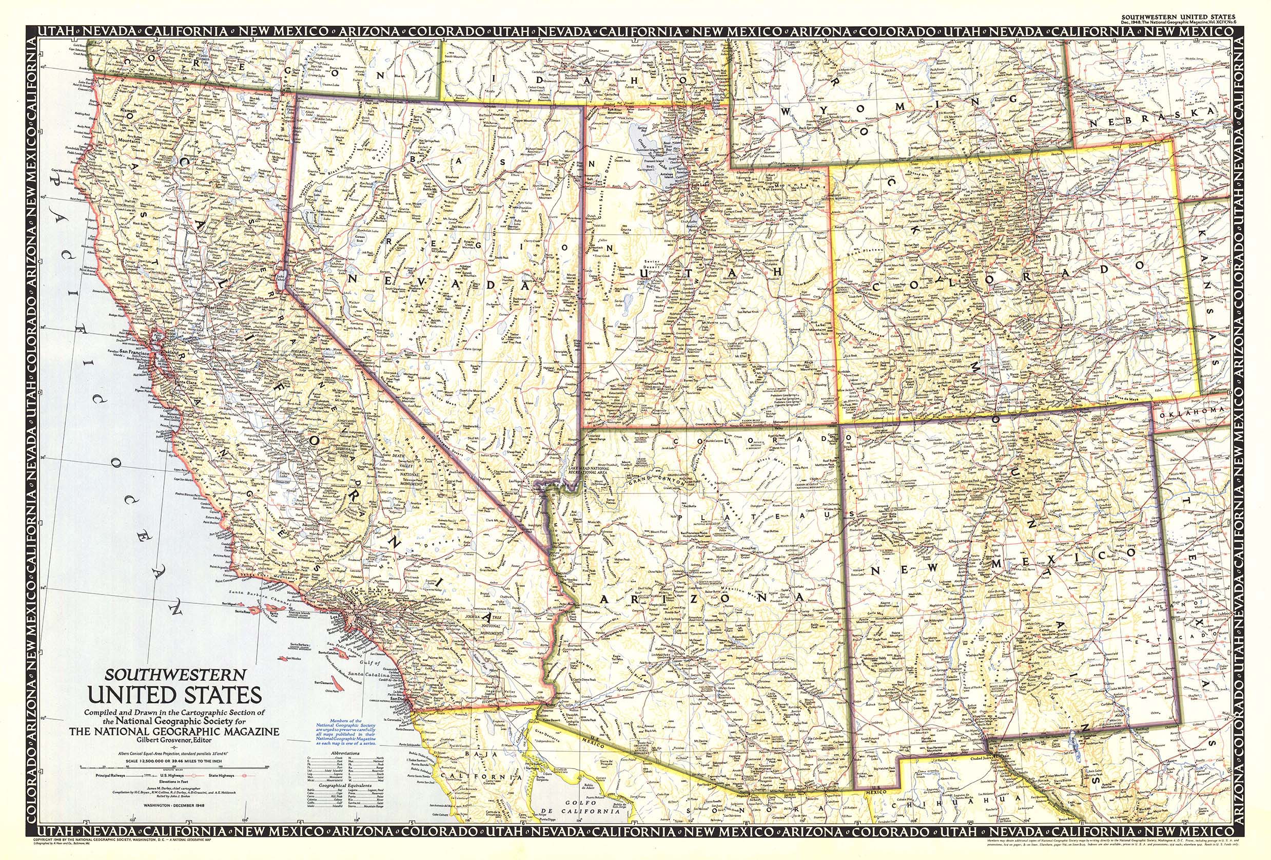 Southwestern US 1948 Wall Map by National Geographic - MapSales