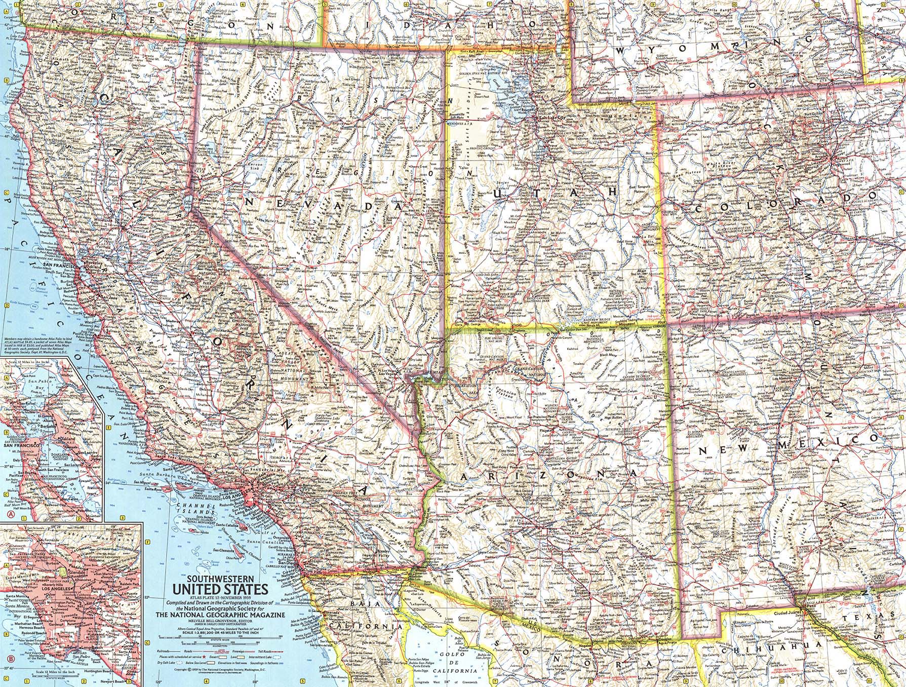 Southwestern US 1959 Wall Map By National Geographic MapSales   Southwestern Us 1959 