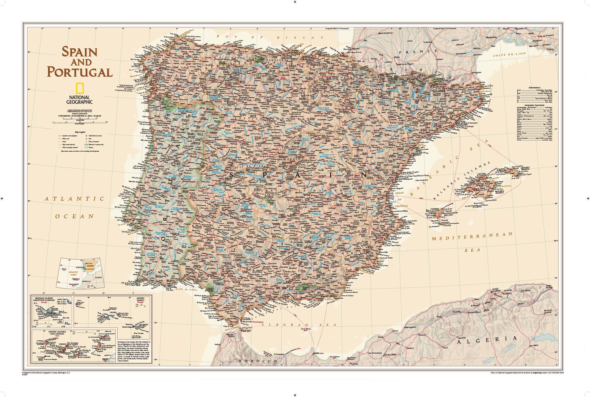 Spain and Portugal Wall Map by National Geographic