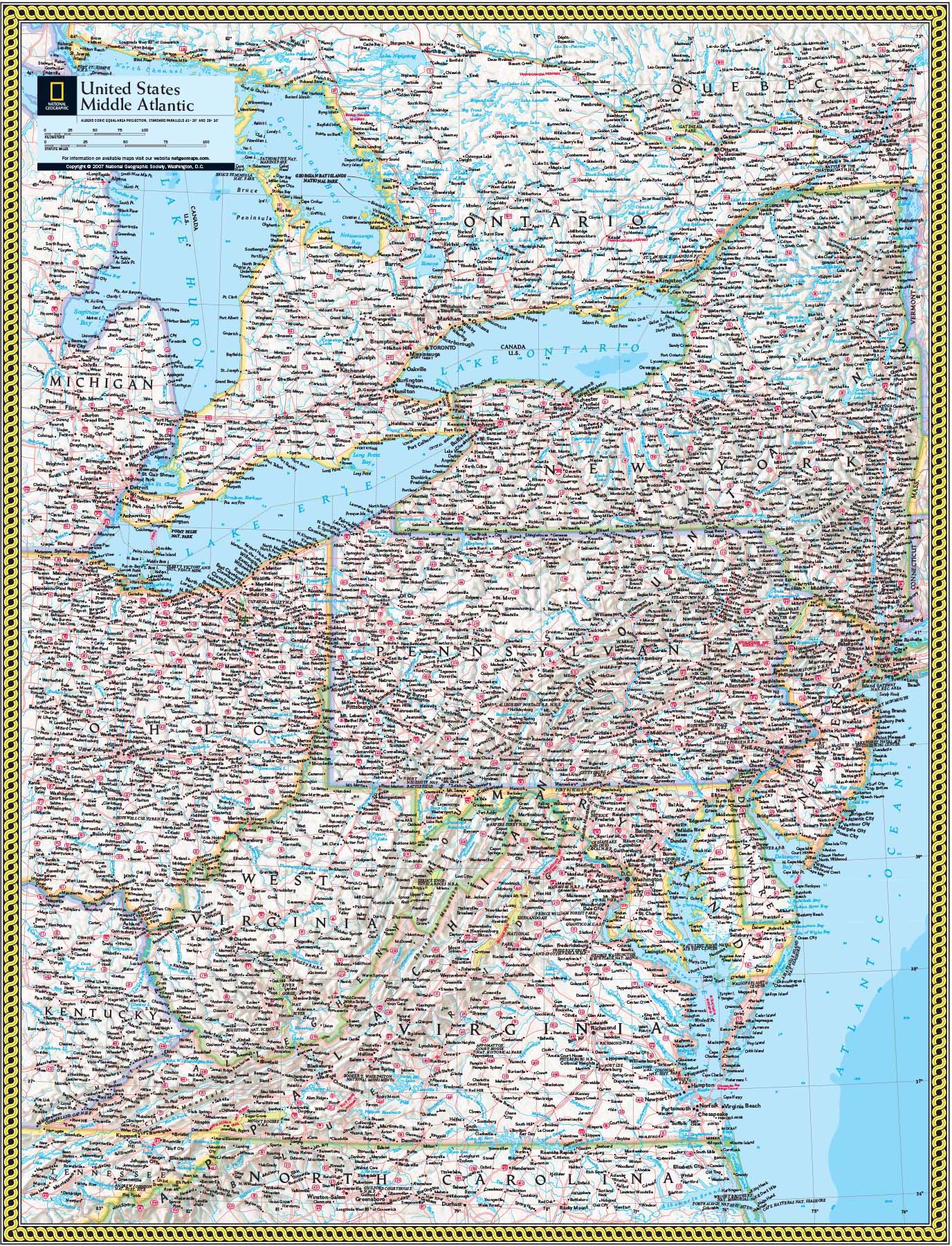 US Middle Atlantic Wall Map by National Geographic - MapSales