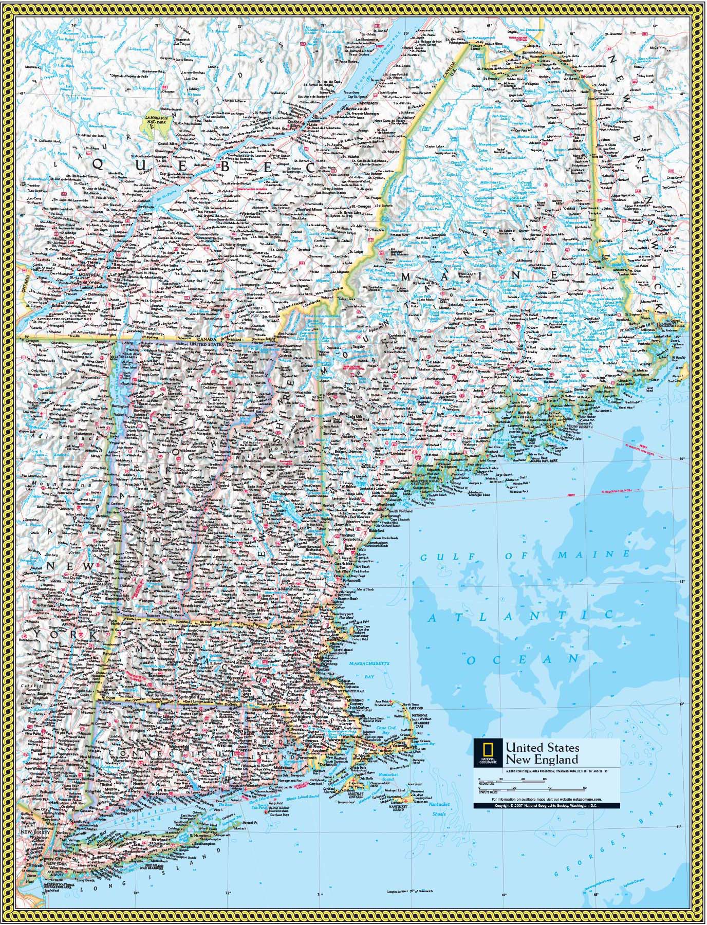 US New England Wall Map by National Geographic - MapSales