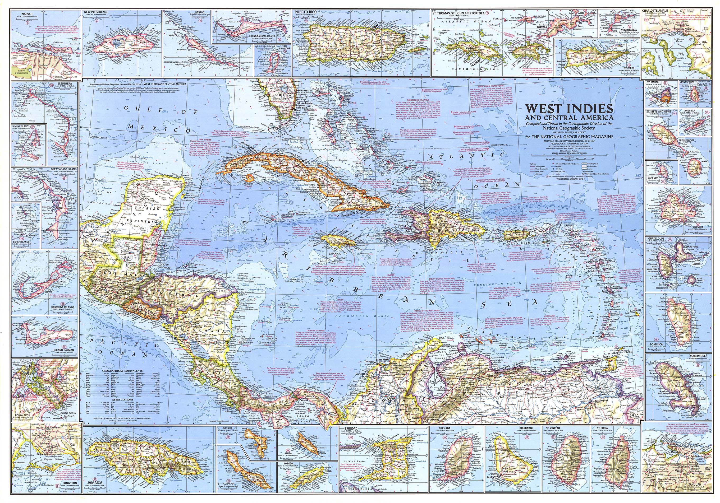 West Indies And Central America 1970 Wall Map By National Geographic 1819