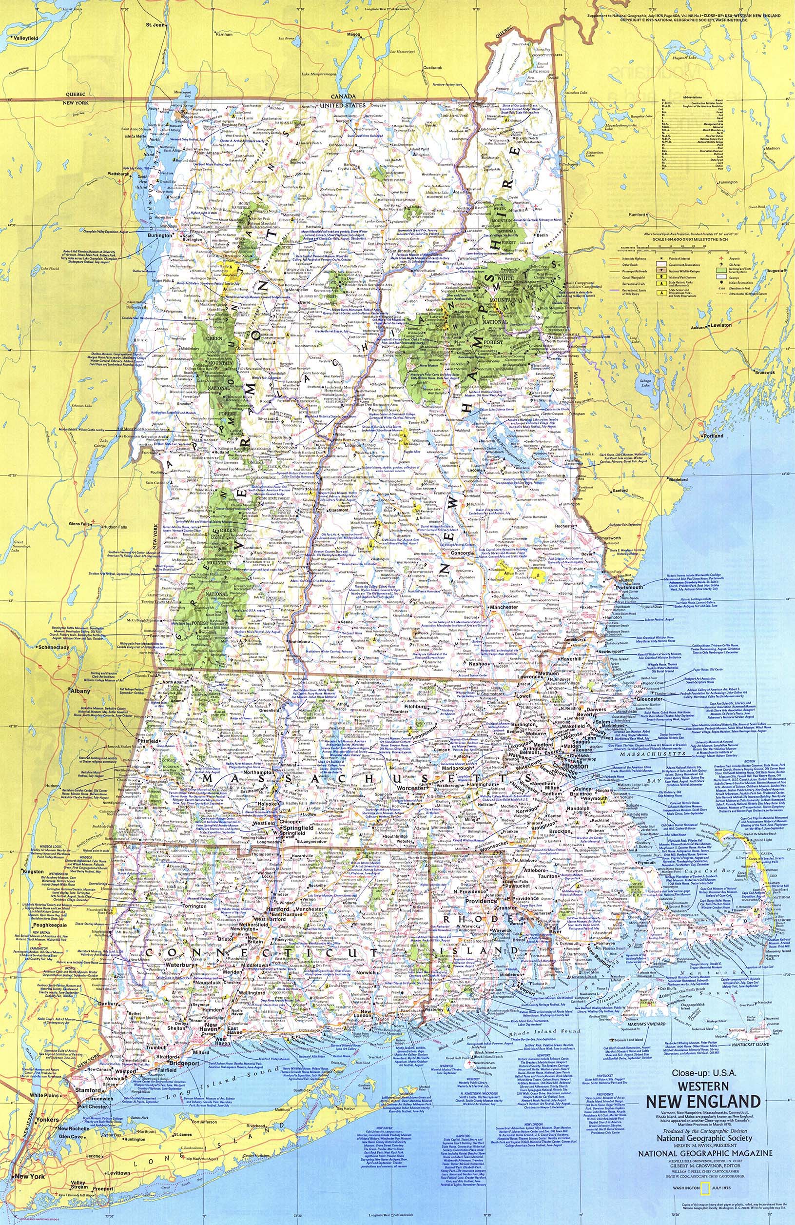 Western New England US 1975 Wall Map by National Geographic - MapSales