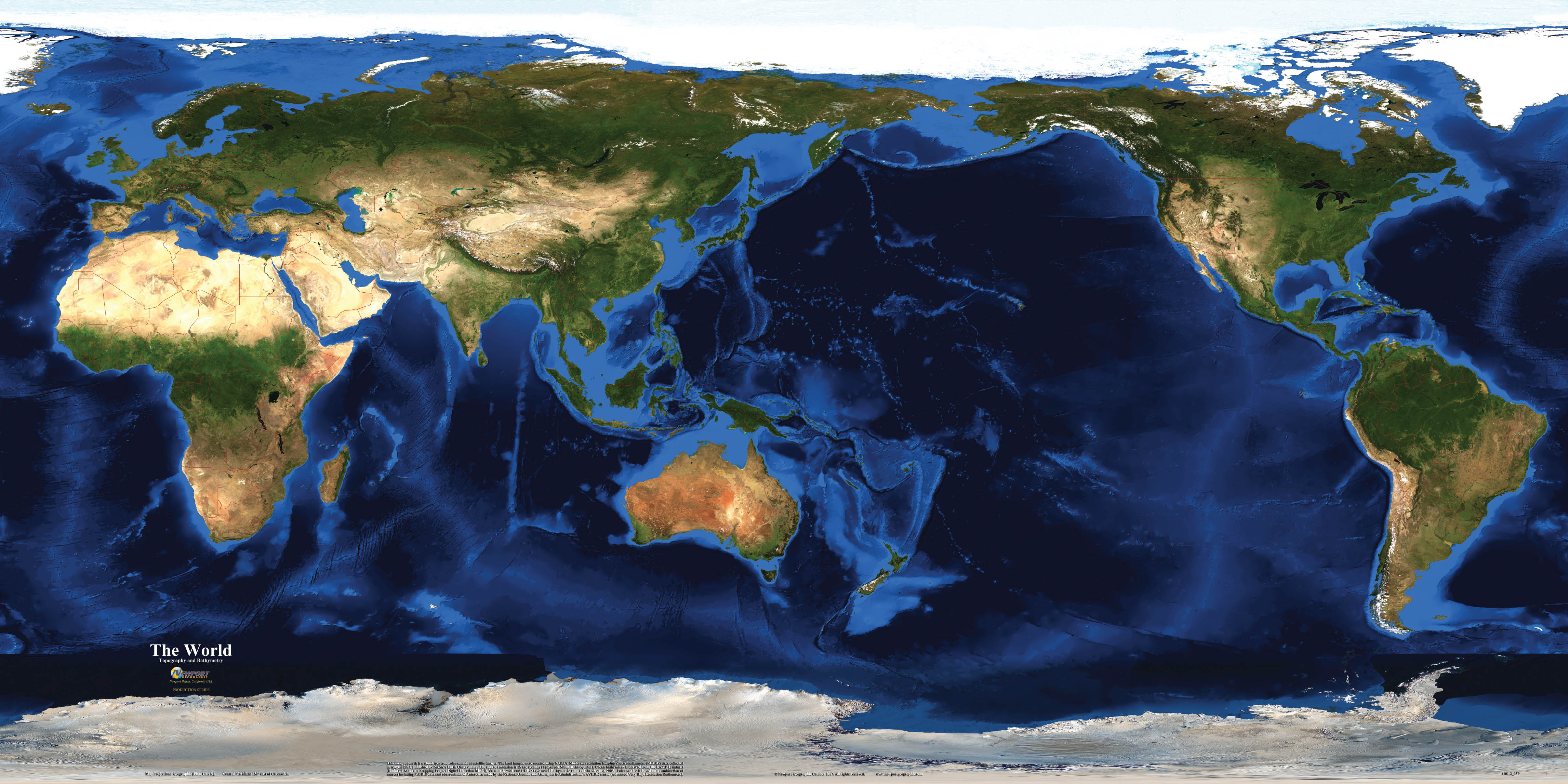 World Topography And Bathymetry Wall Map Pacific Rim By Newport   4101 2 03P 