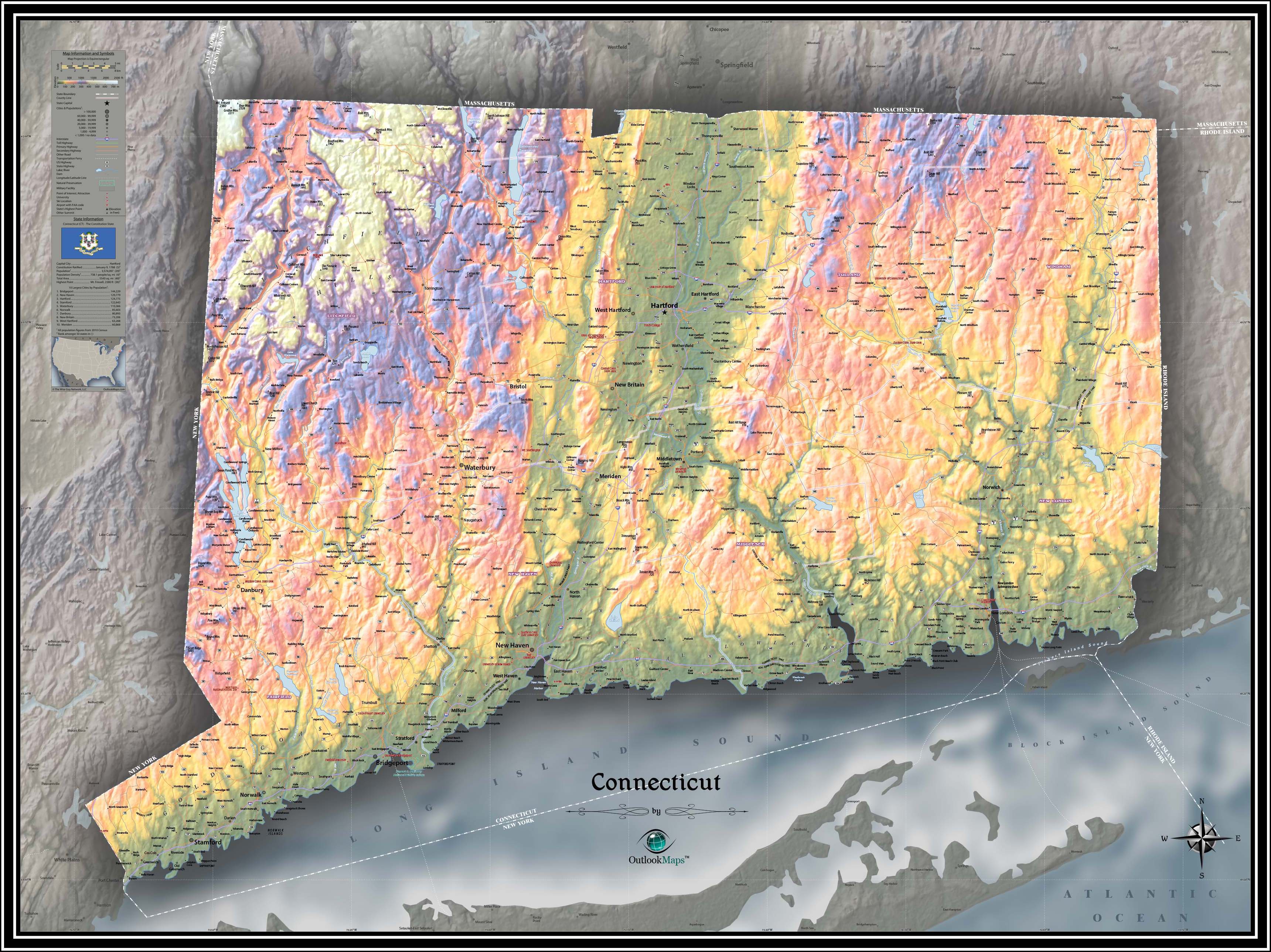 Connecticut Physical Wall Map By Outlook Maps MapSales   CT Physical 