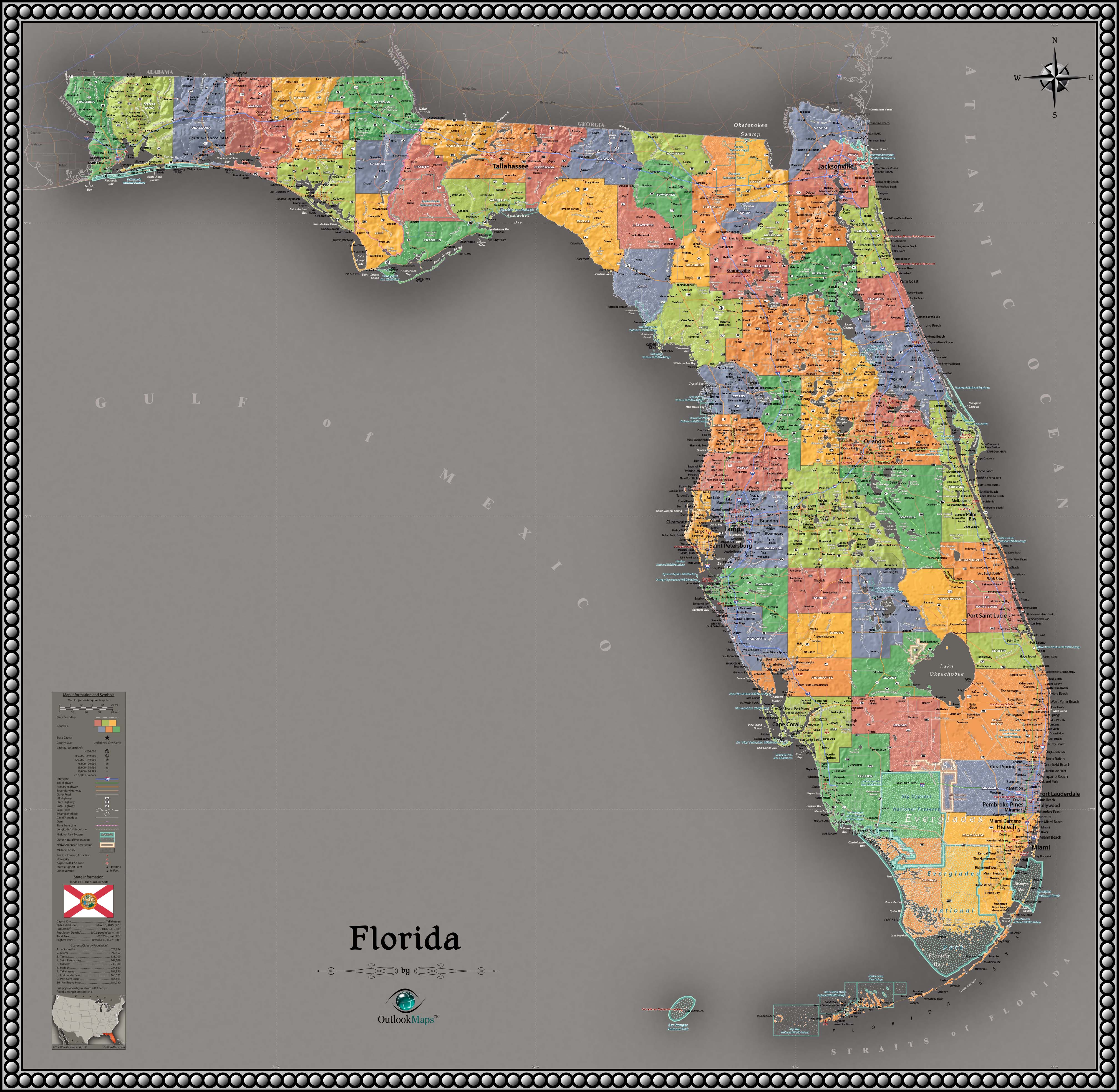 Florida Contemporary Wall Map By Outlook Maps Mapsales 7438