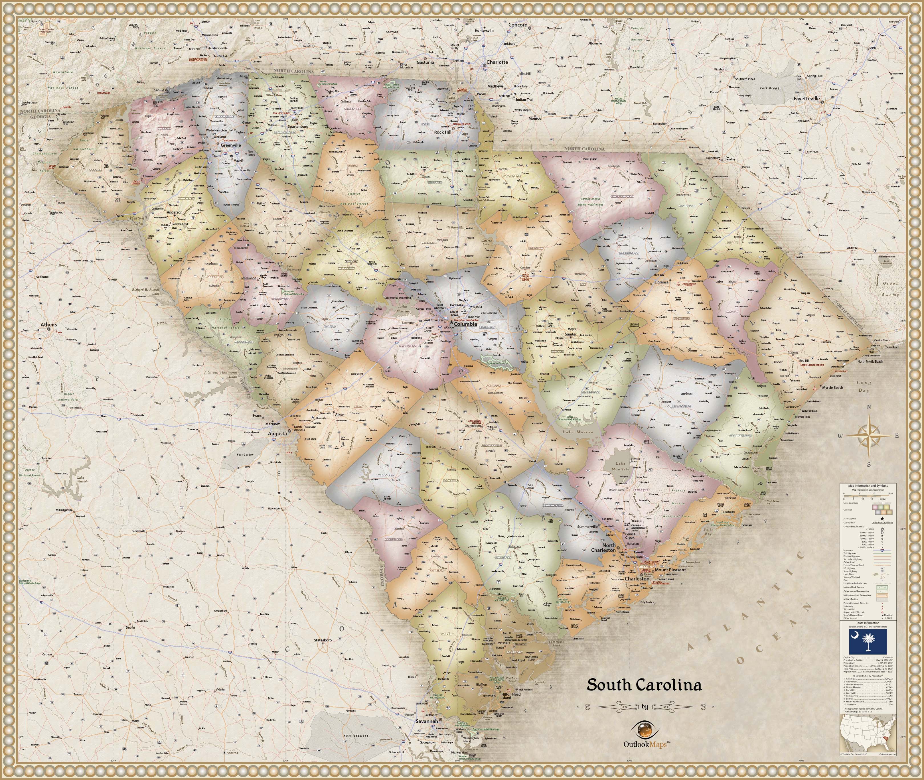 South Carolina Topo Wall Map By Outlook Maps Images And Photos Finder 1826