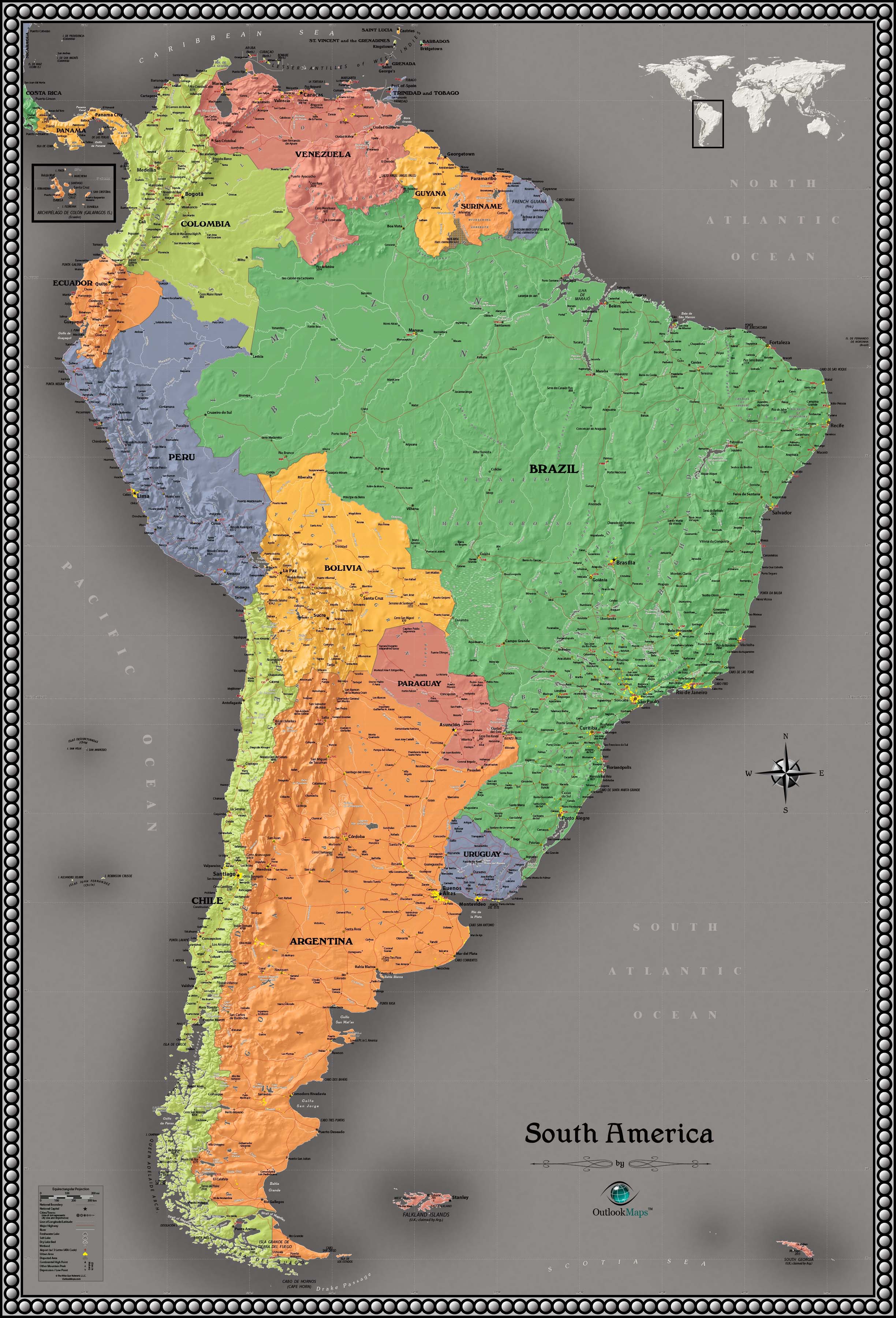 South America Contemporary Wall Map by Outlook Maps - MapSales.com