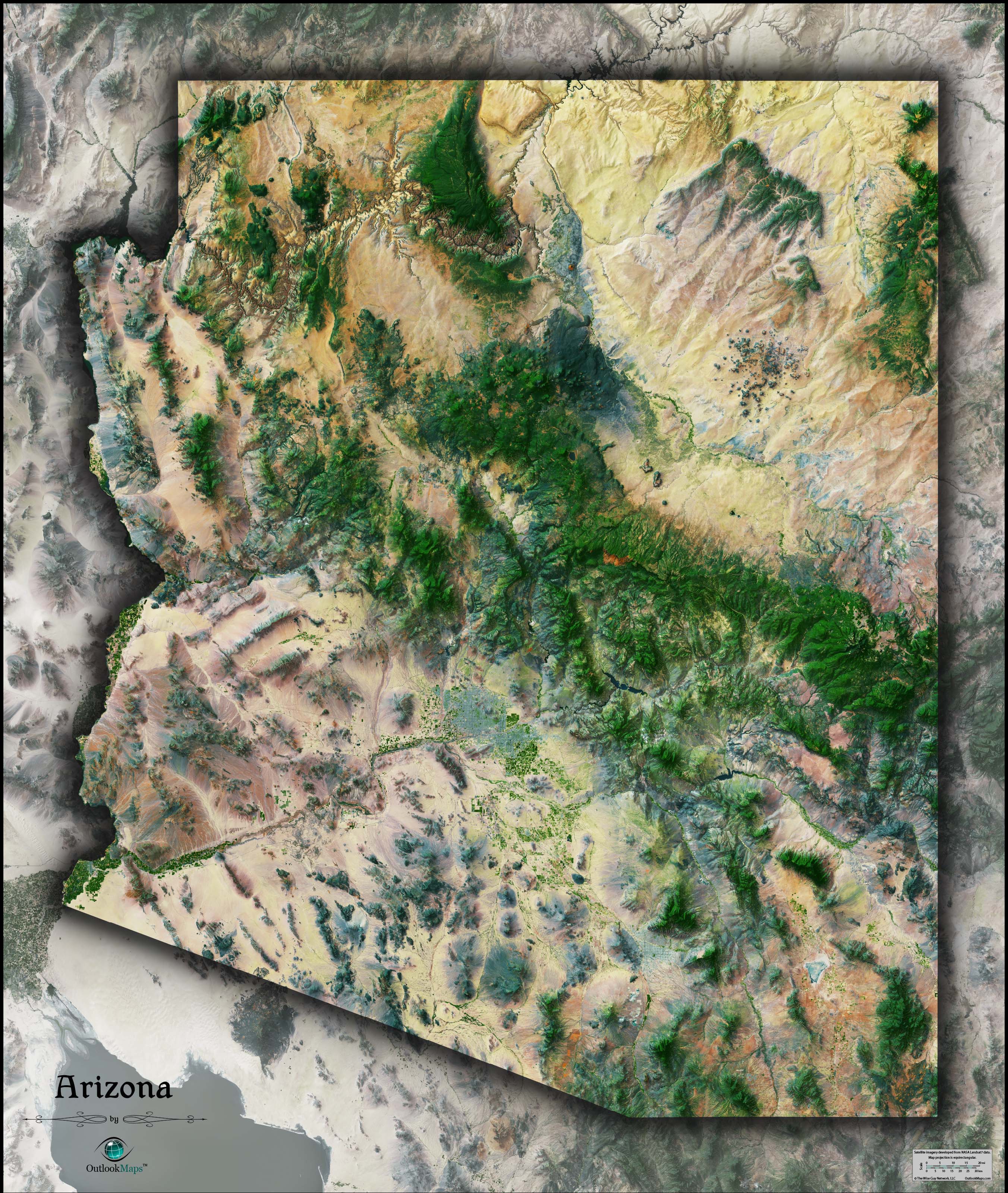 Arizona Satellite Wall Map by Outlook Maps MapSales