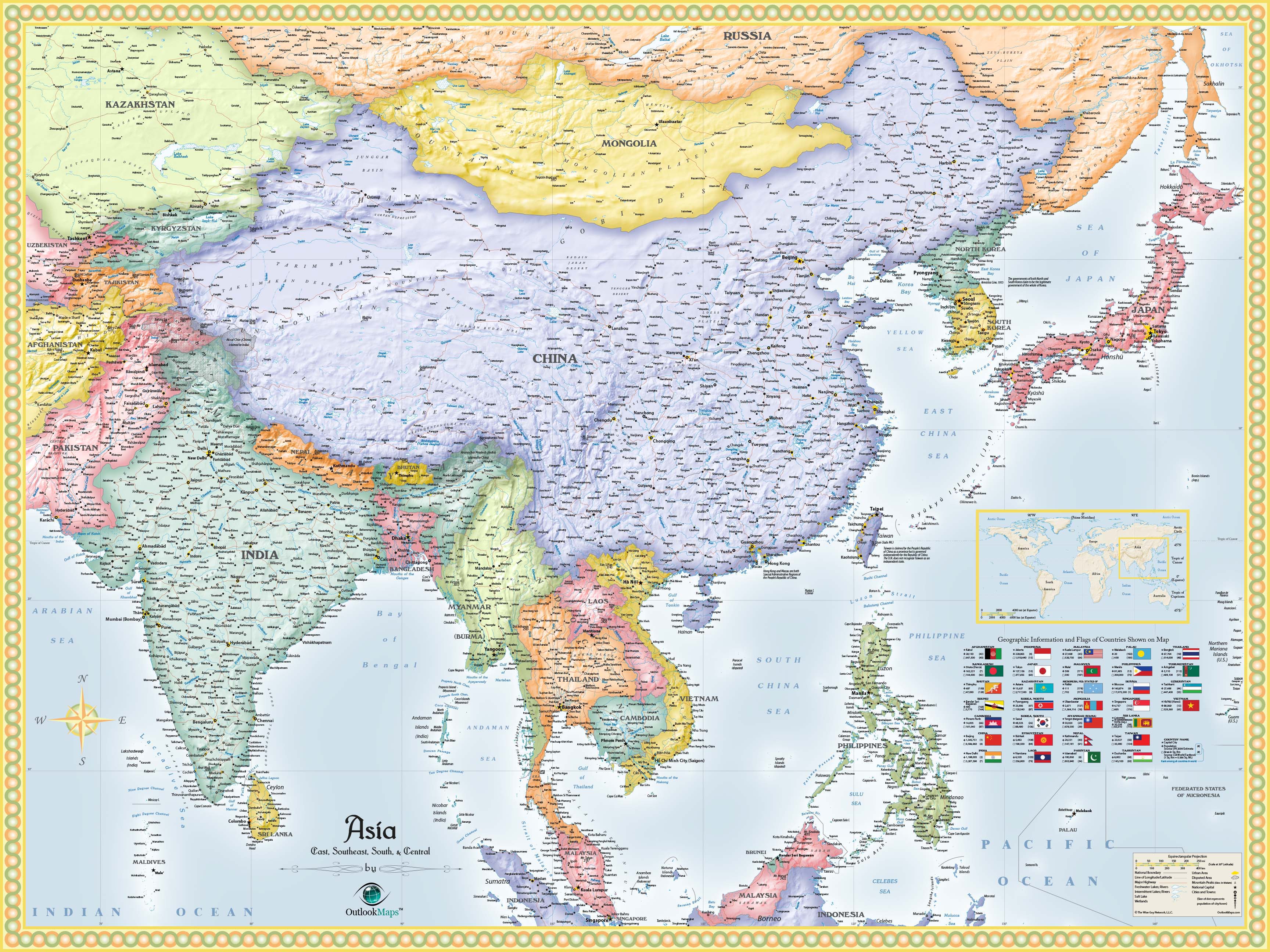 Asia Political Wall Map by Outlook Maps - MapSales