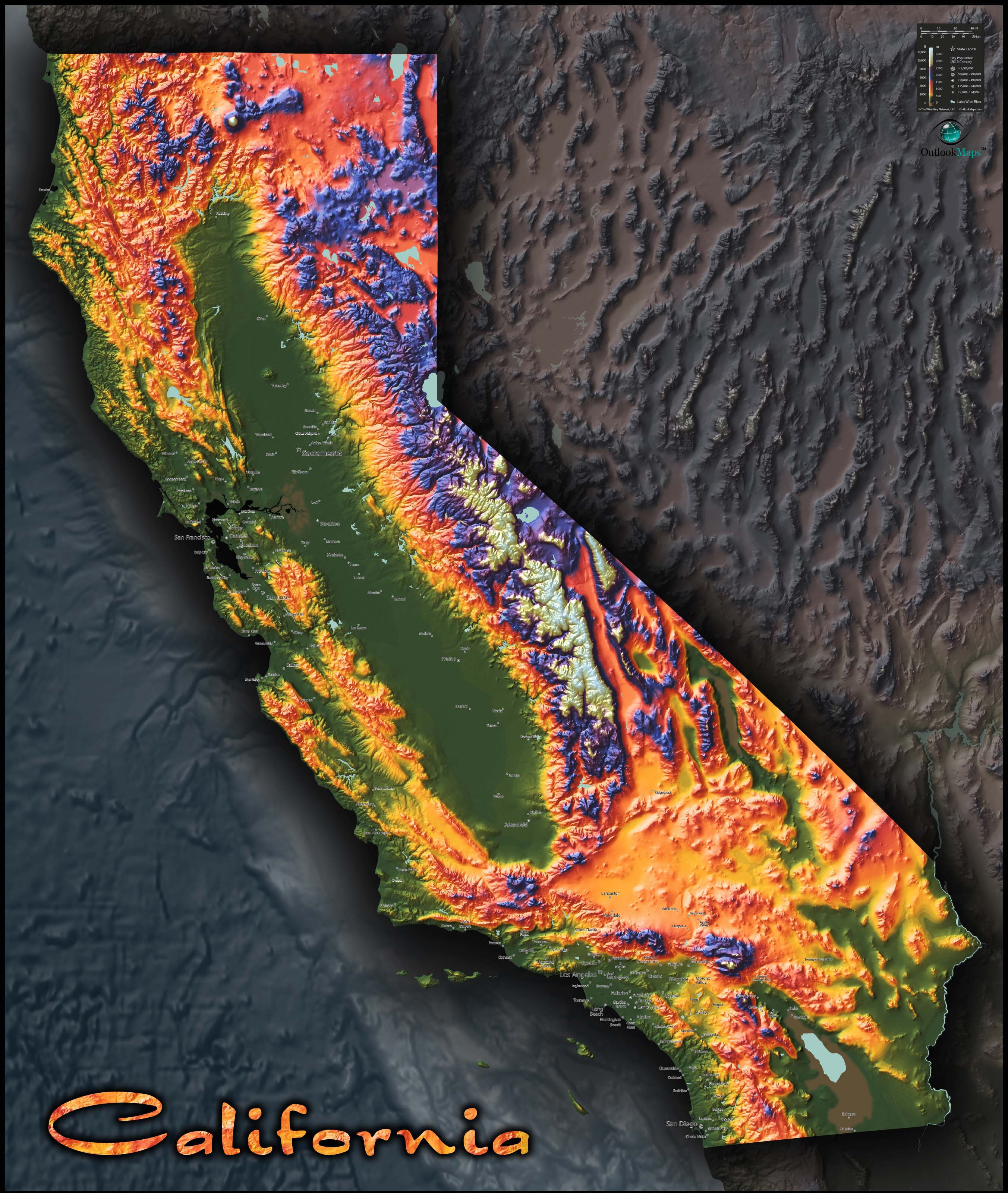 california topographic map elevations