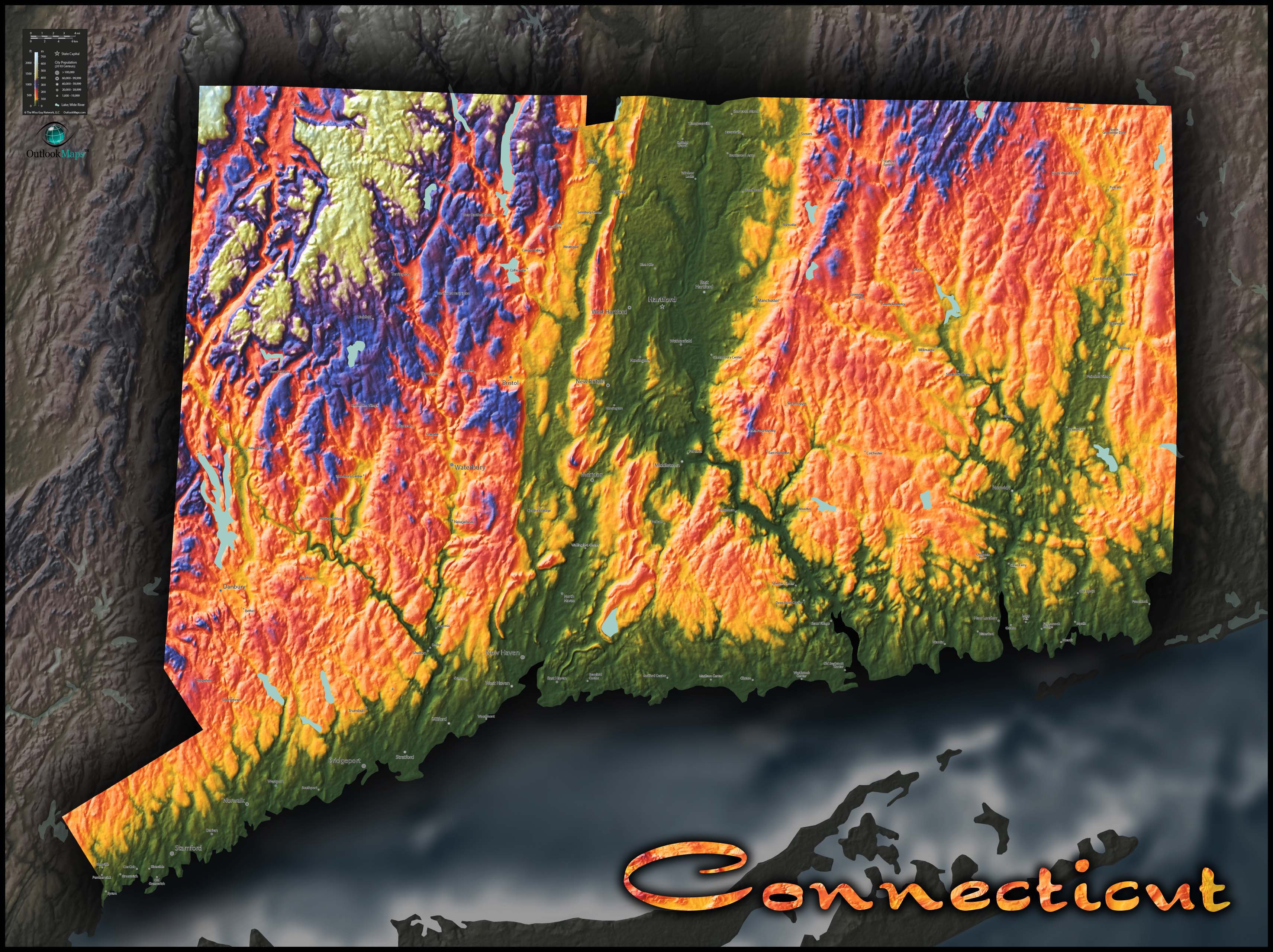 Connecticut Topo Wall Map By Outlook Maps 8578